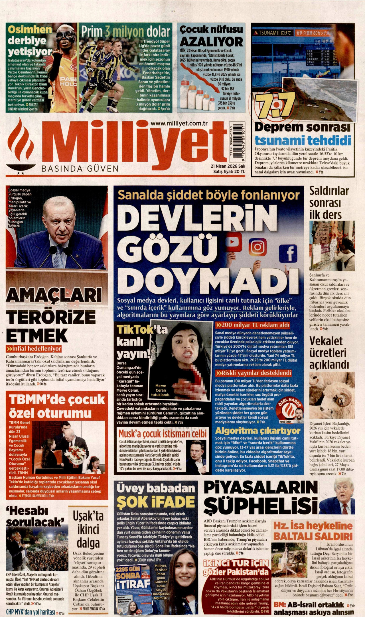 Milliyet Gazetesi Manşeti - 11 Mayıs 2026 Birinci Sayfa
