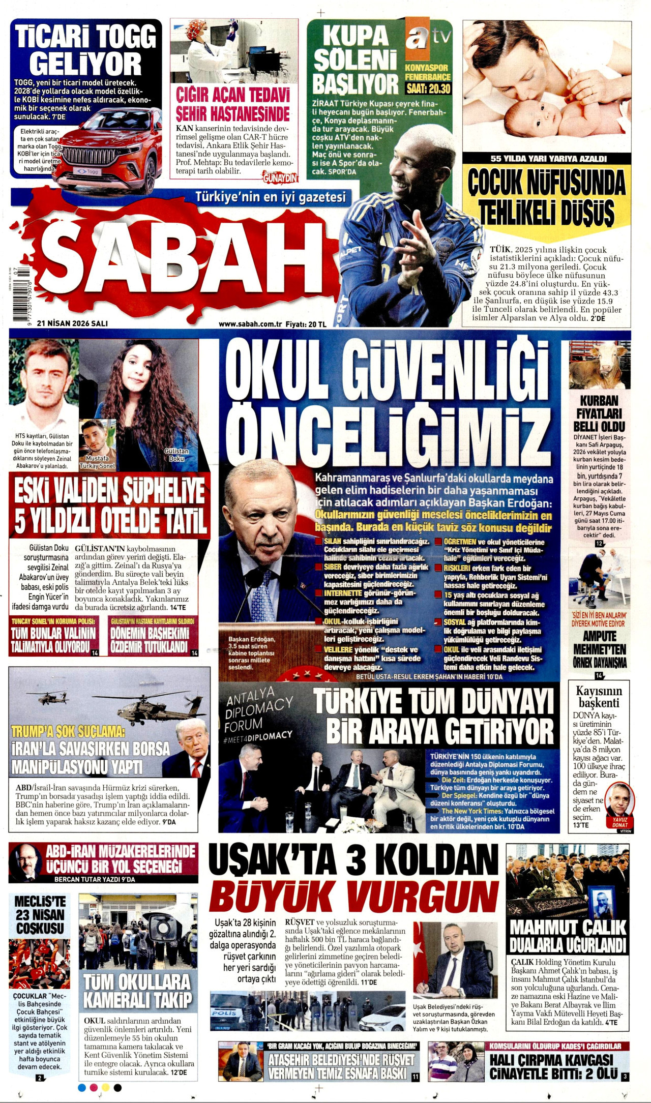 Sabah Gazetesi Manşeti - 21.04.2026