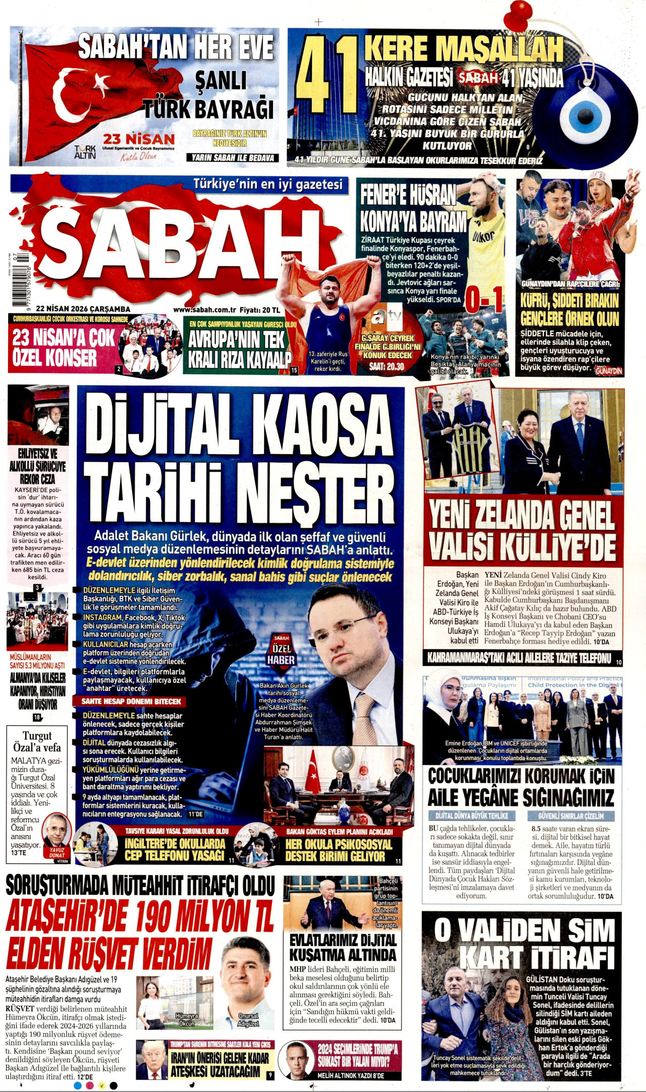 Sabah Gazetesi Manşeti - 22.04.2026