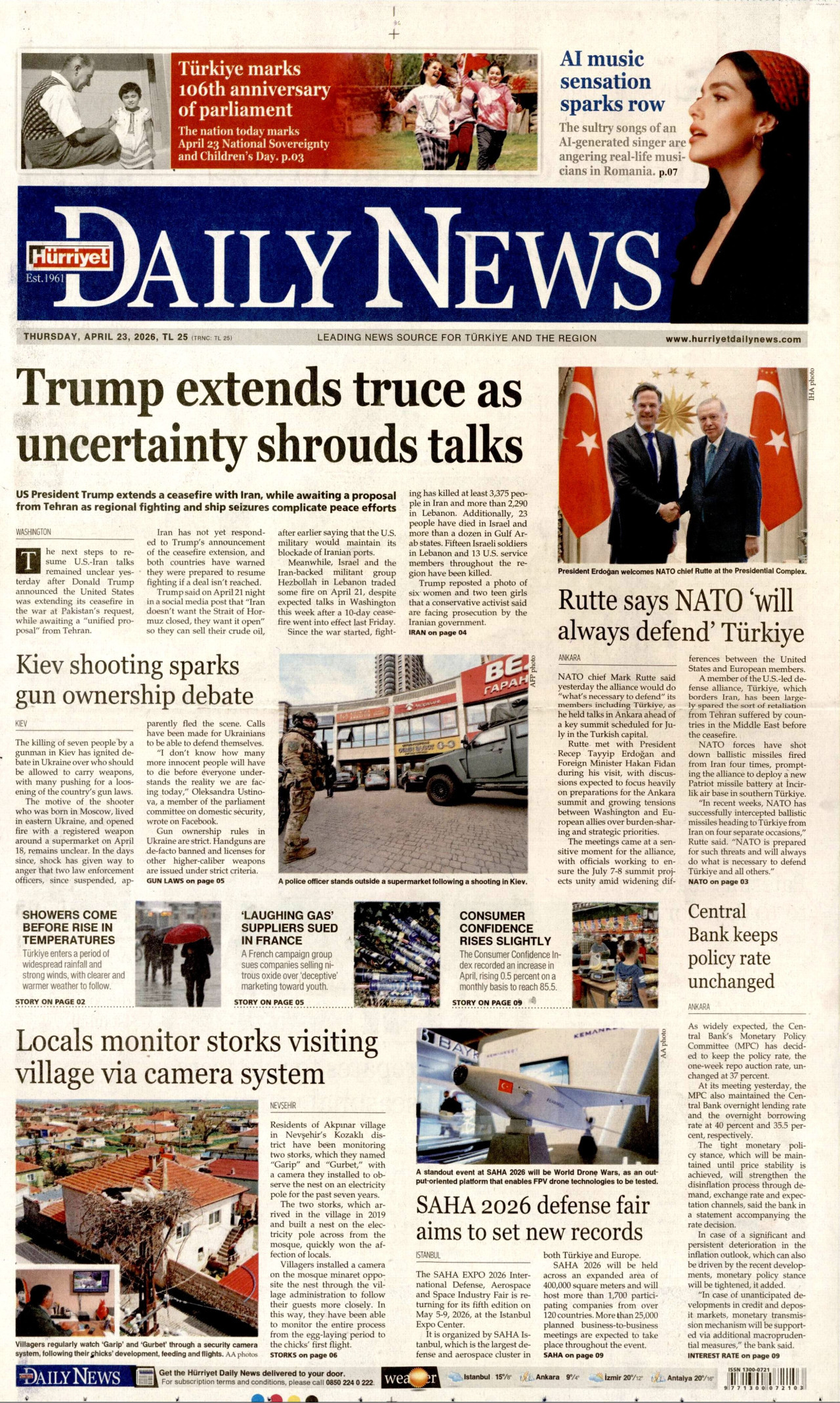 Hürriyet Daily News Gazetesi Manşeti - 23.04.2026