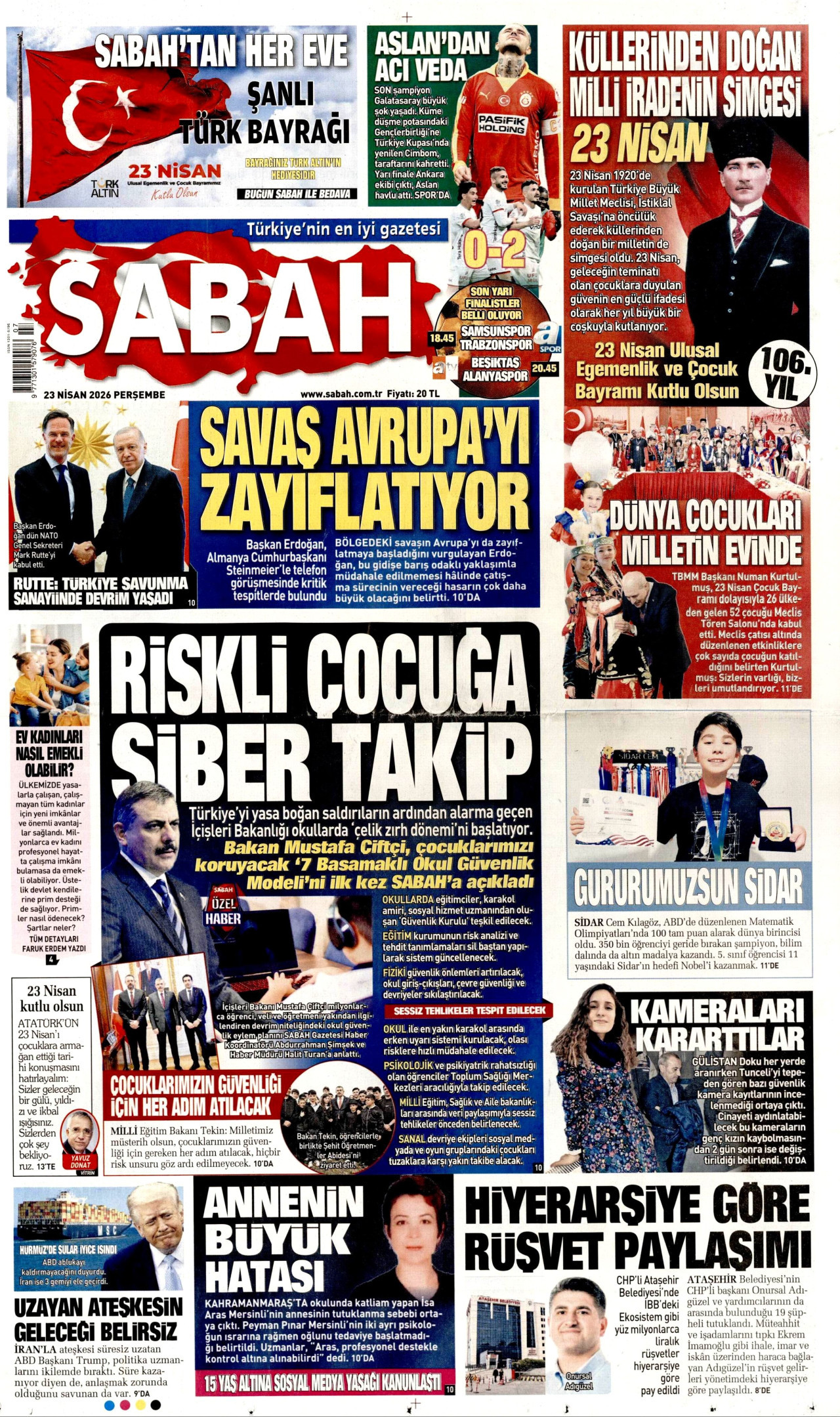 Sabah Gazetesi Manşeti - 23.04.2026