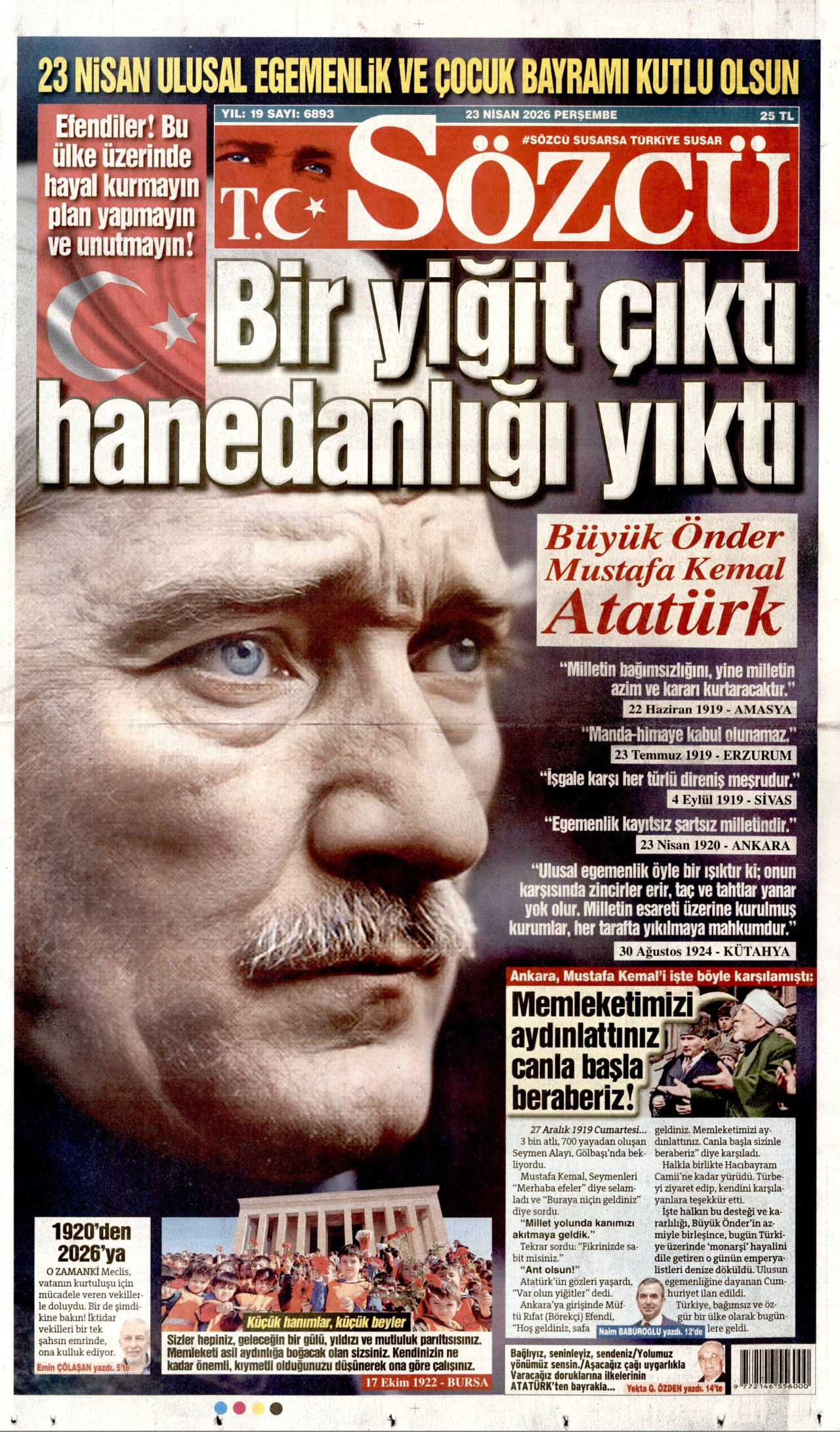 Sözcü Gazetesi Manşeti - 23 Nisan 2026 Birinci Sayfa