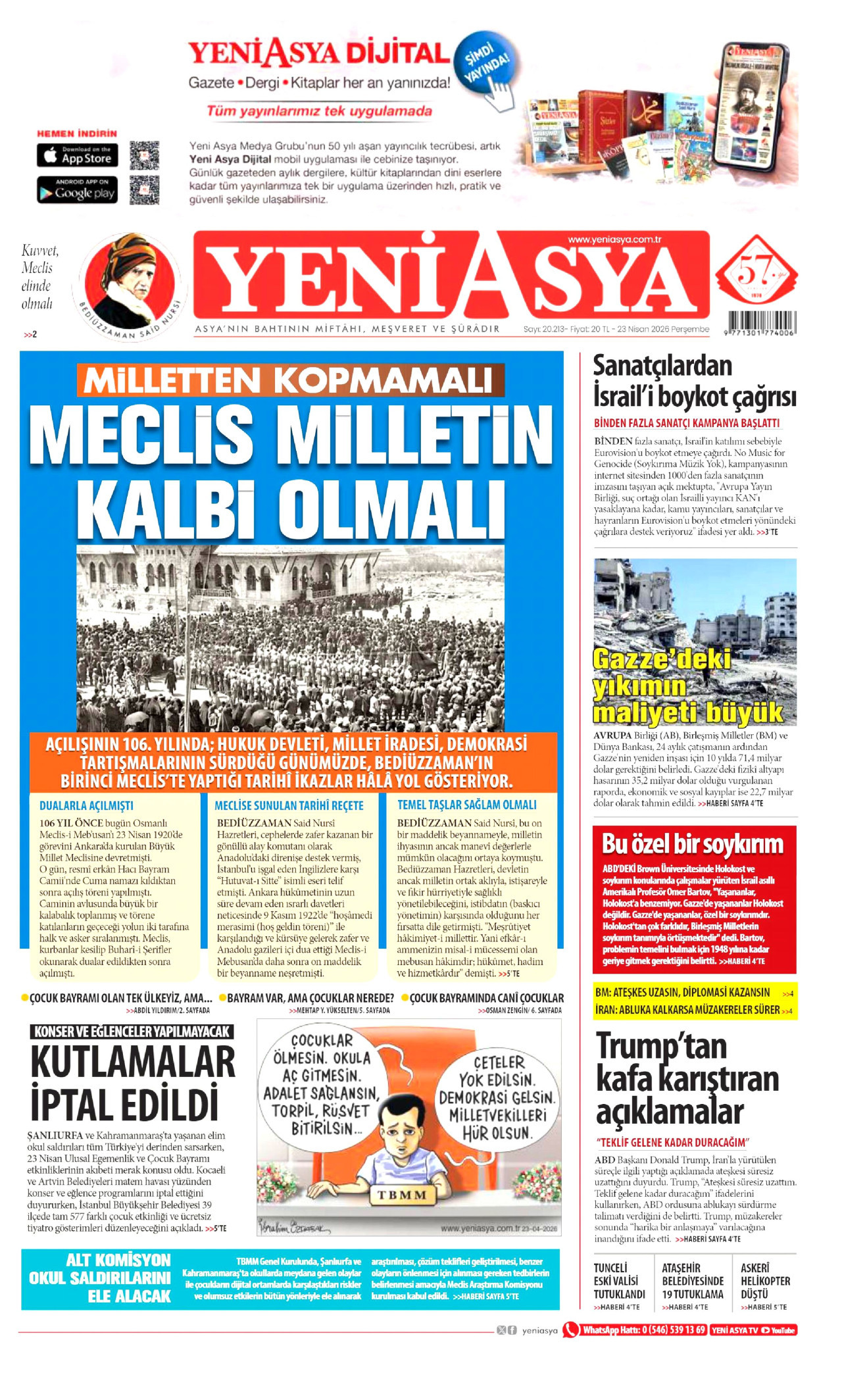 Yeni Asya Gazetesi Manşeti - 23.04.2026