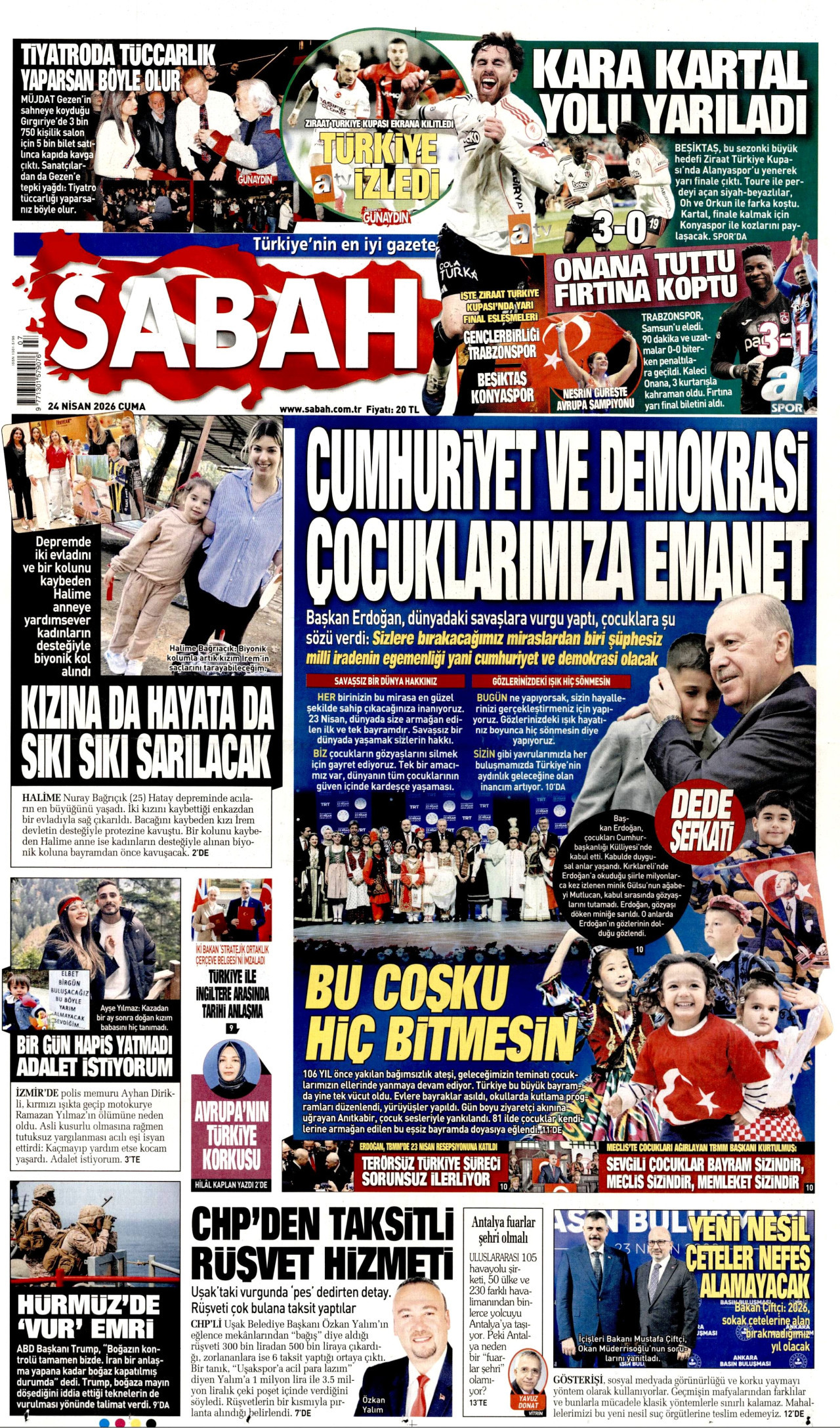 Sabah Gazetesi Manşeti - 24.04.2026
