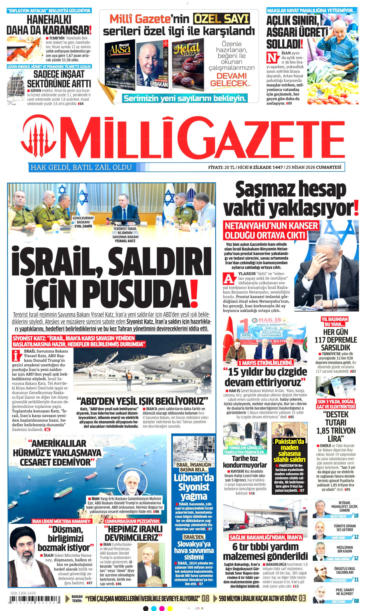 Milli Gazete Gazetesi Manşeti - 25.04.2026
