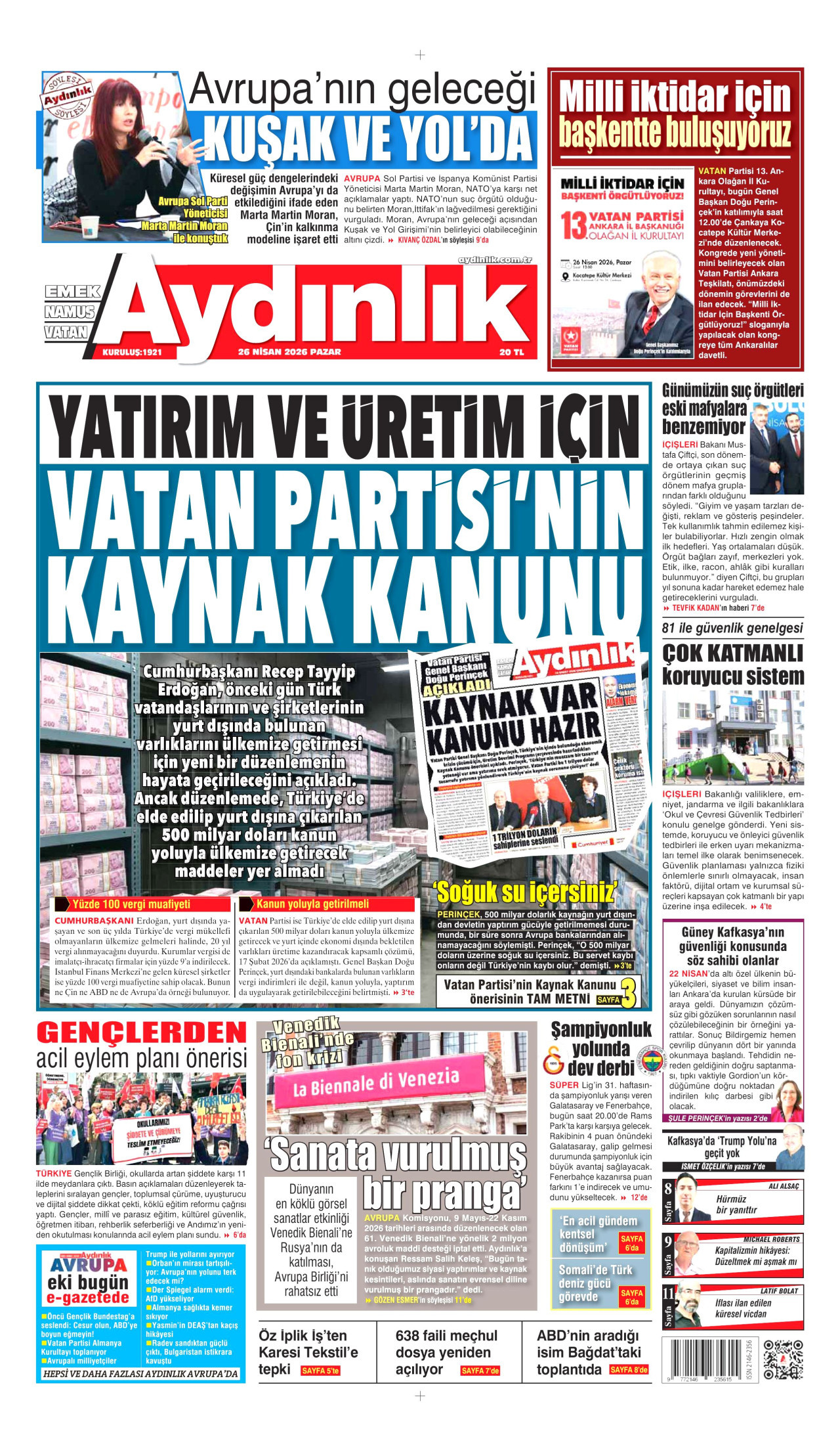 Aydınlık Gazetesi Manşet