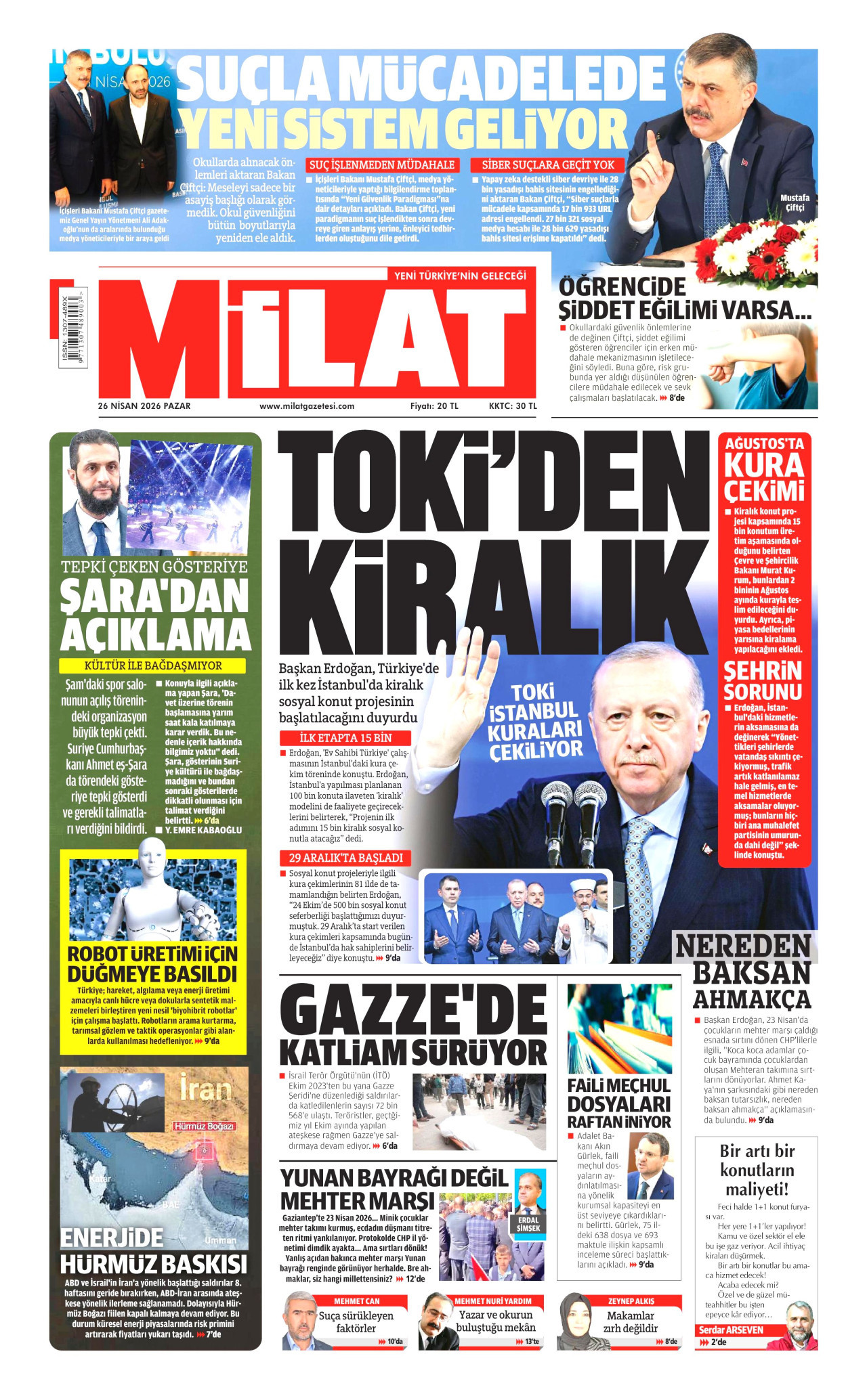 Milat Gazetesi Manşeti - 26.04.2026