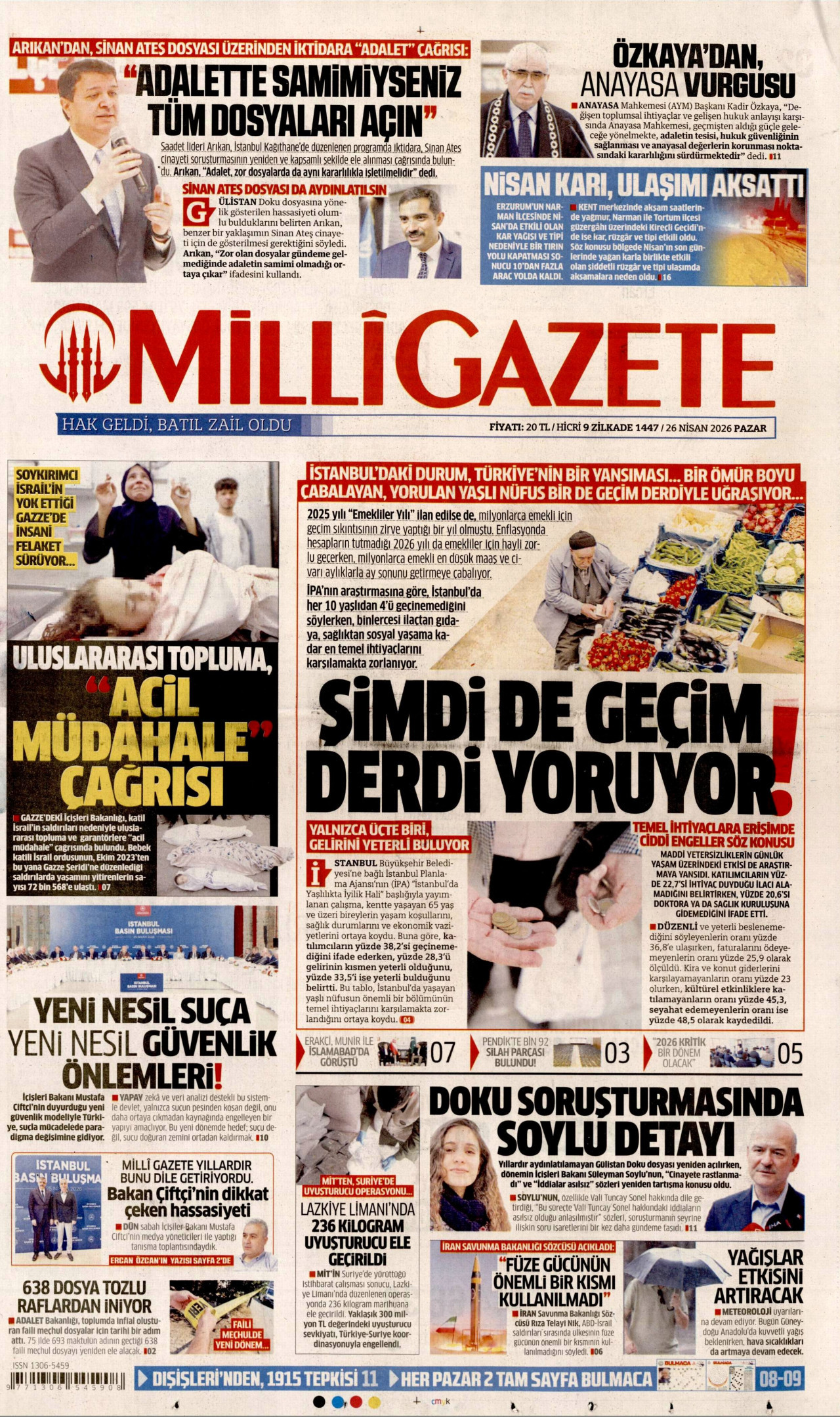 Milli Gazete Gazetesi Manşeti - 26.04.2026