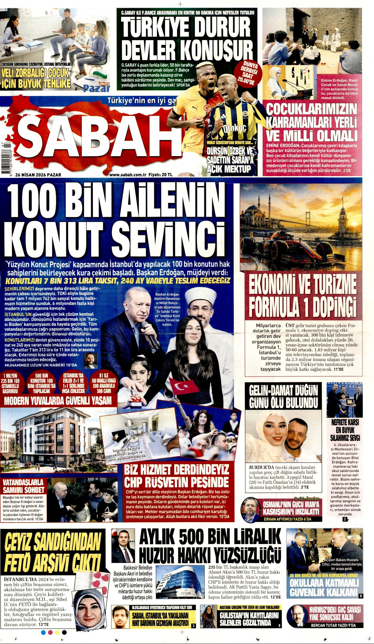 Sabah Gazetesi Manşeti - 26.04.2026