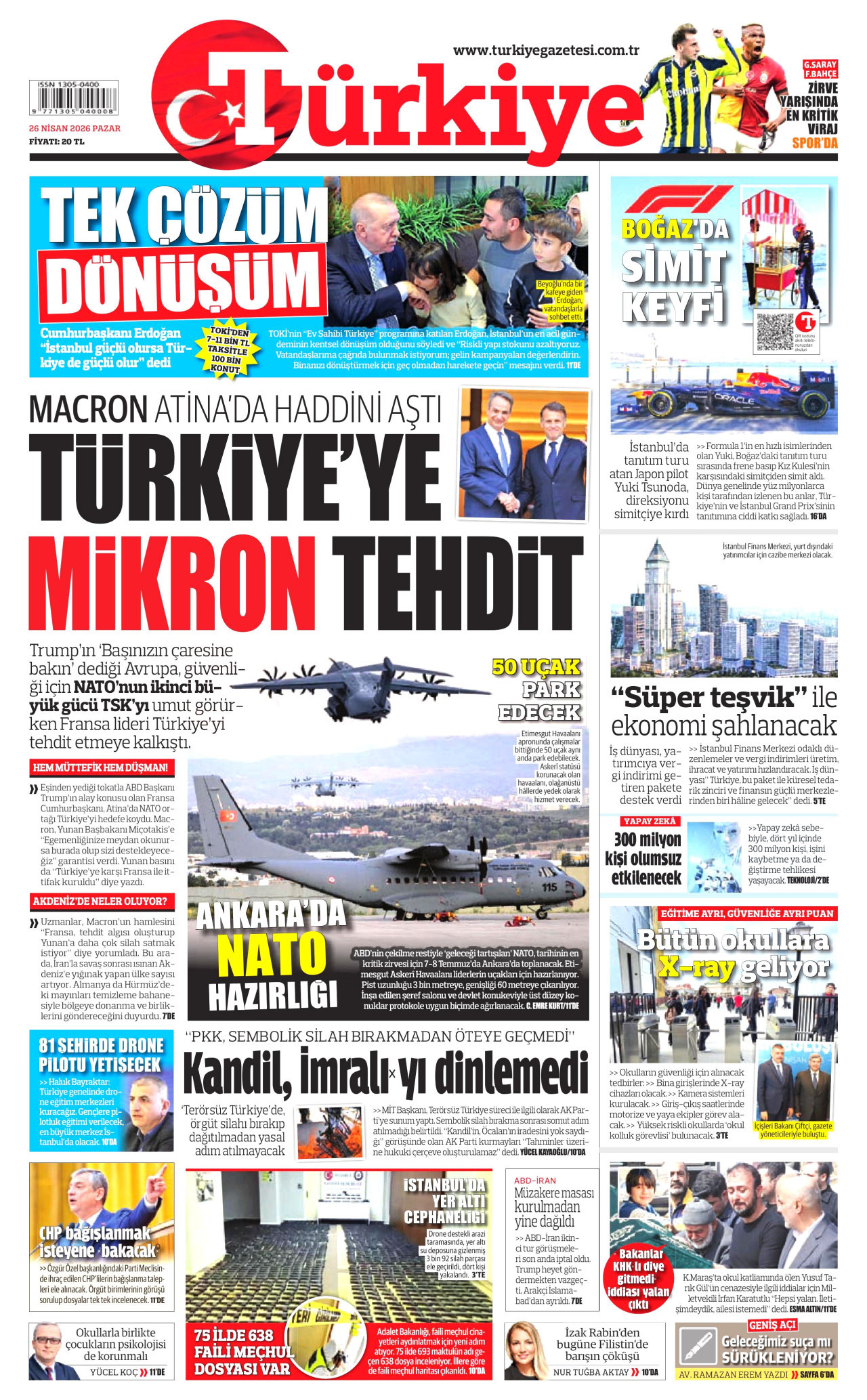 Türkiye Gazetesi Gazetesi Manşeti - 26.04.2026