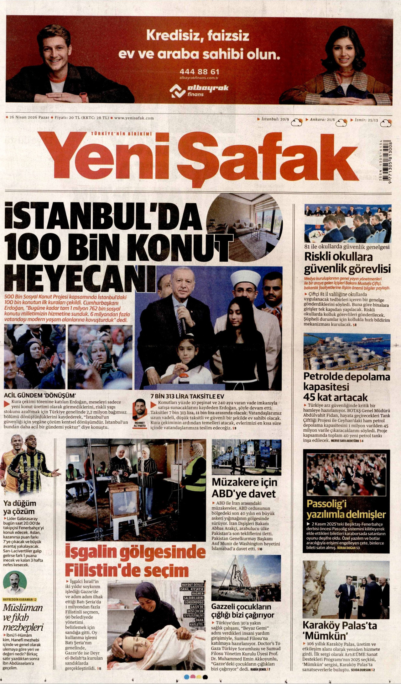 Yeni Şafak Gazetesi Manşeti - 26.04.2026