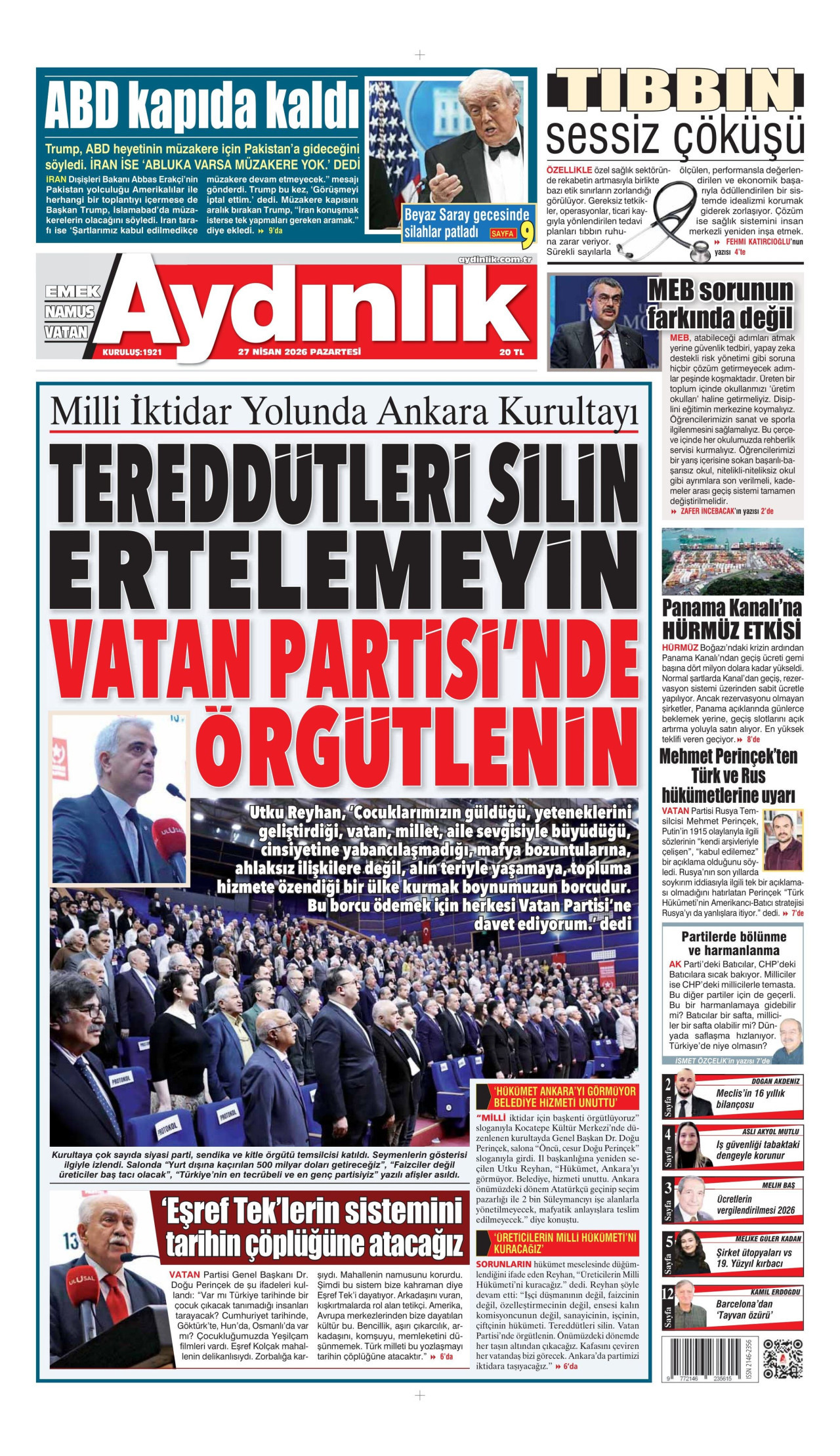 Aydınlık Gazetesi Manşet