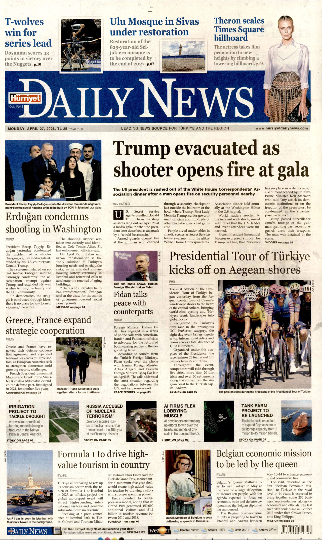 Hürriyet Daily News Gazetesi Manşeti - 27.04.2026
