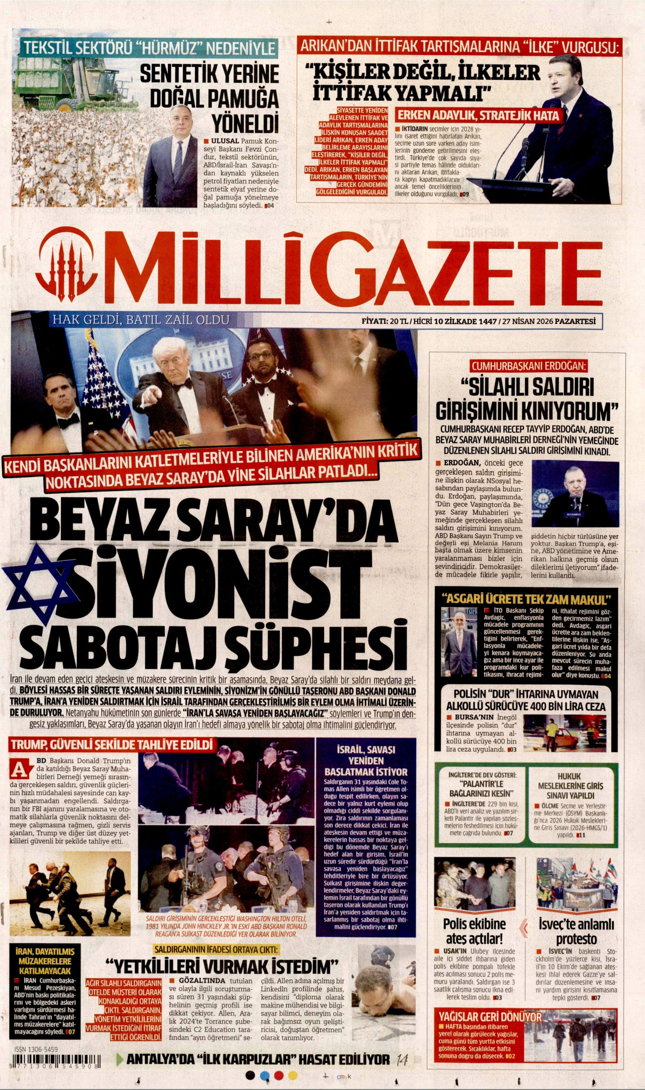 Milli Gazete Gazetesi Manşeti - 27.04.2026