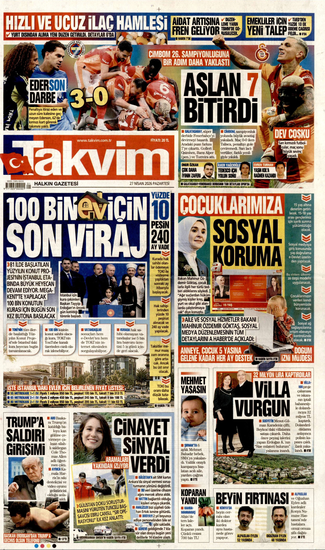 Takvim Gazetesi Manşeti - 27.04.2026