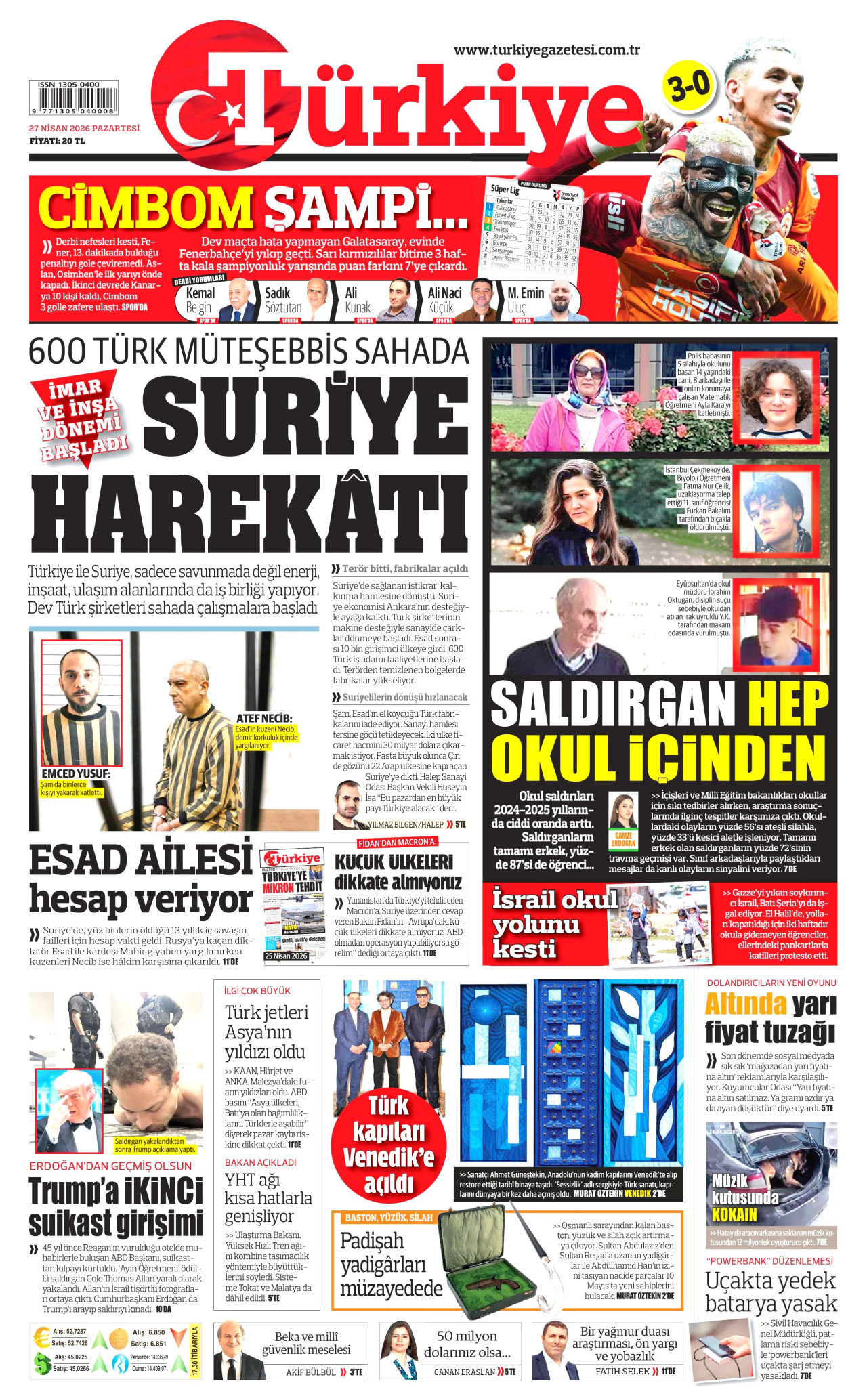 Türkiye Gazetesi Gazetesi Manşeti - 27.04.2026