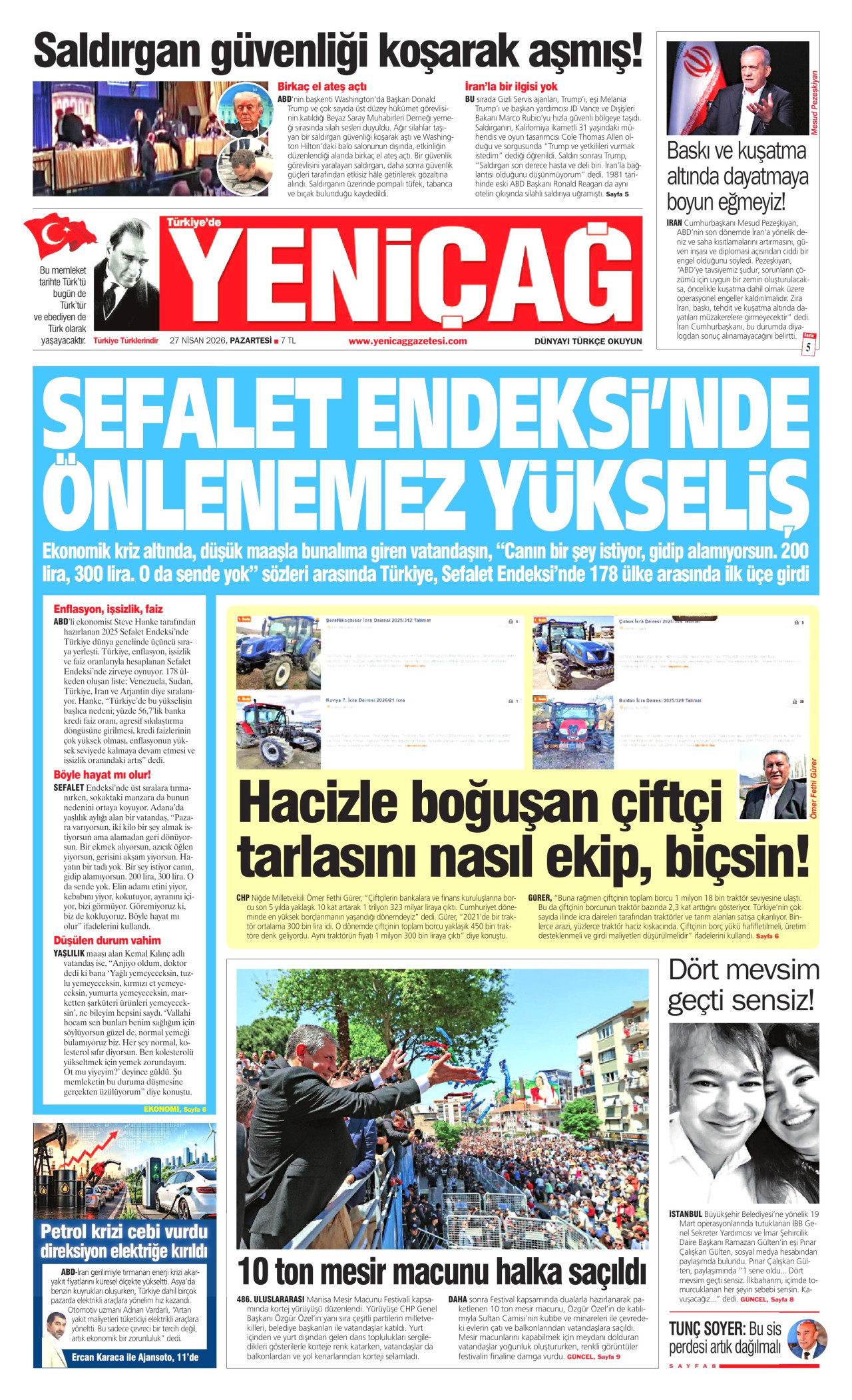 Yeniçağ Gazetesi Manşeti - 27.04.2026