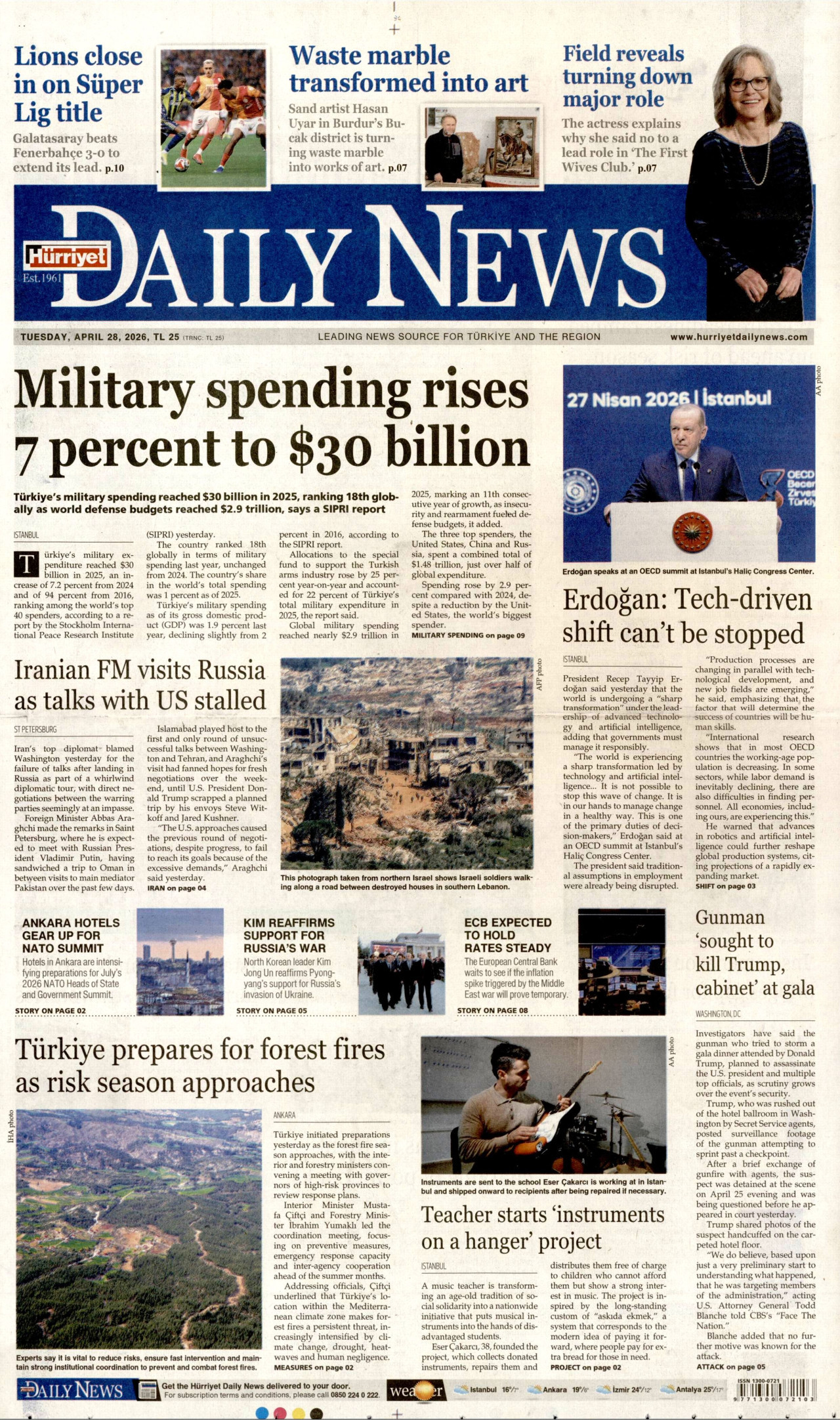Hürriyet Daily News Gazetesi Manşeti - 28.04.2026