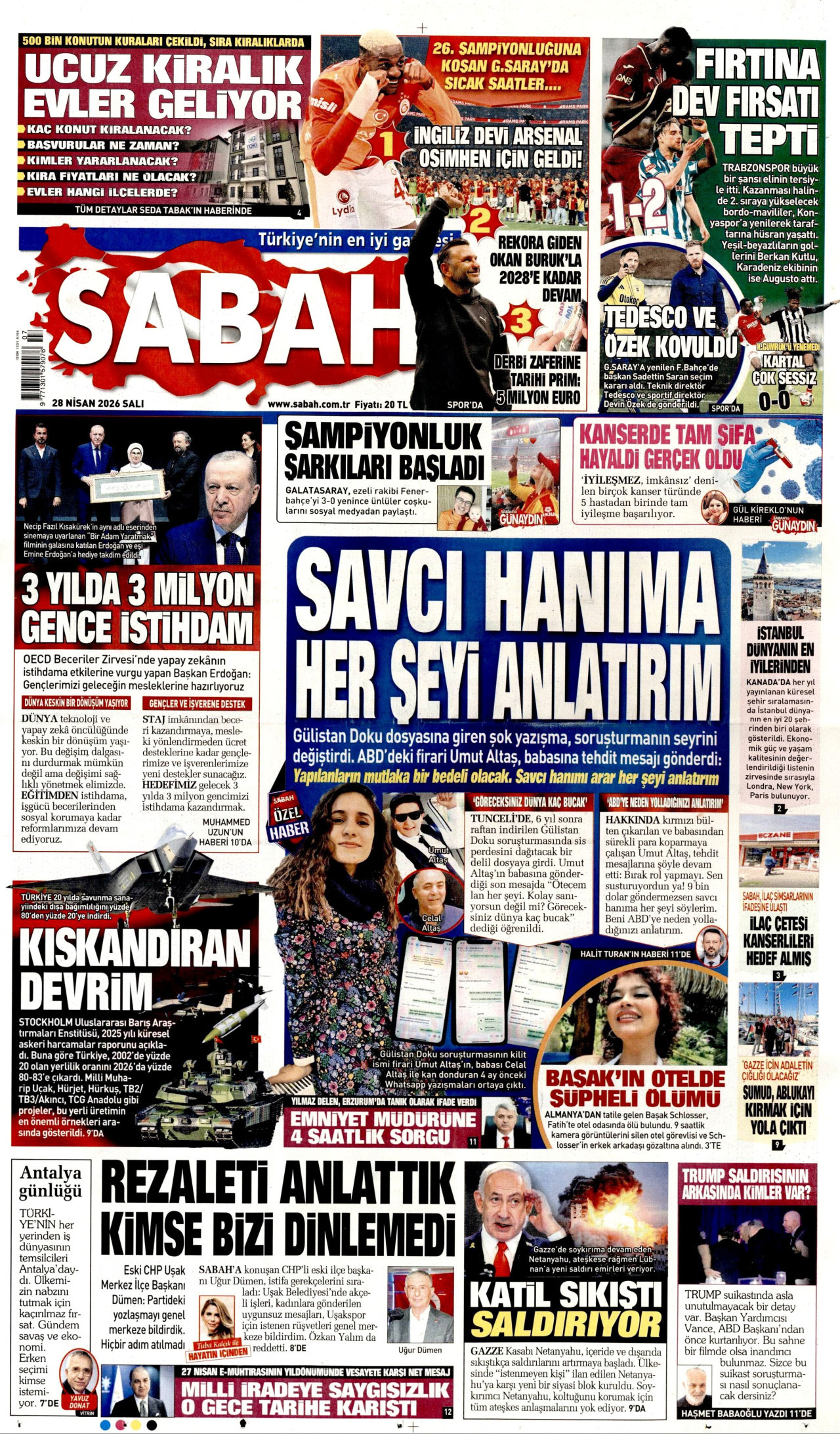 Sabah Gazetesi Manşeti - 28.04.2026