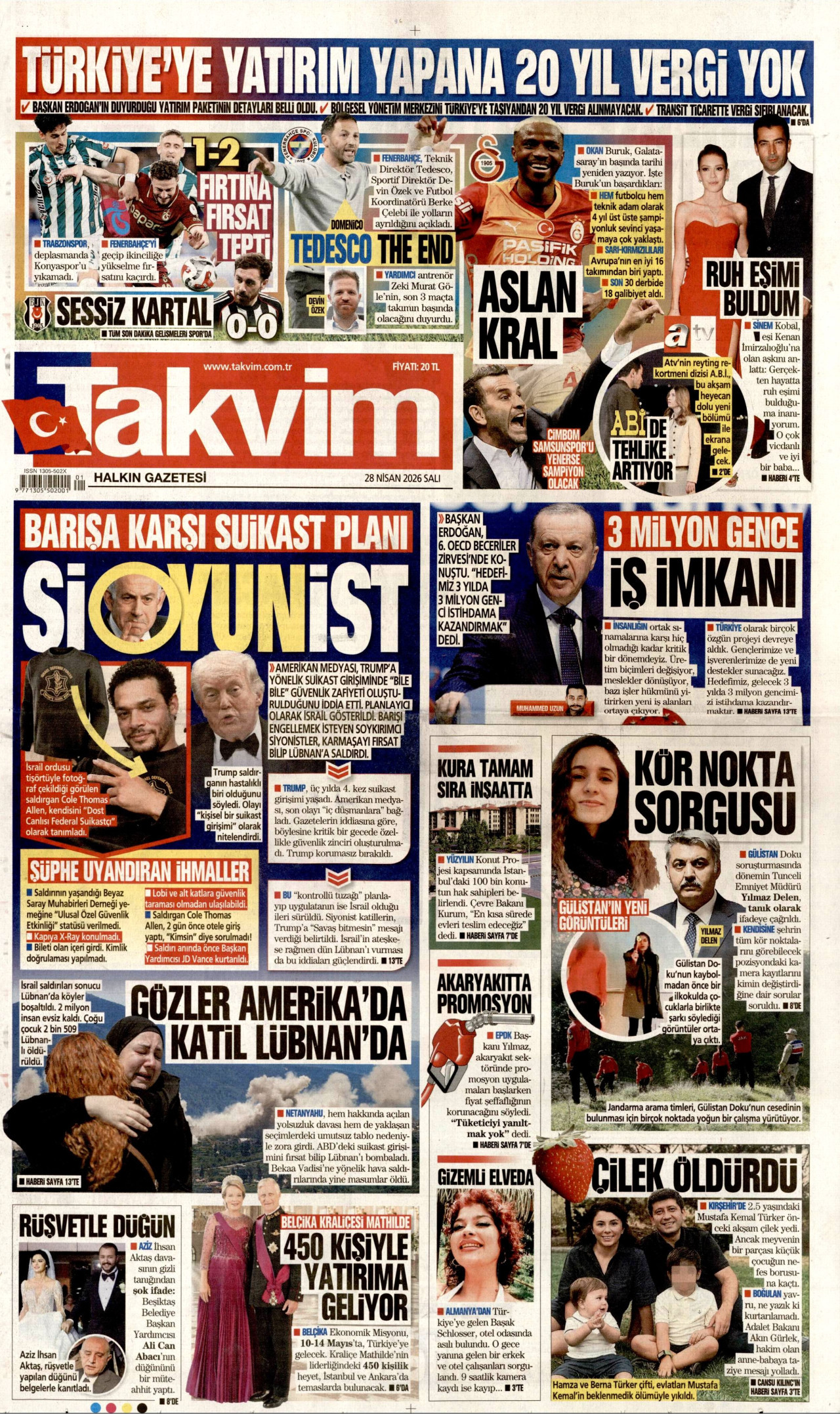 Takvim Gazetesi Manşeti - 28.04.2026