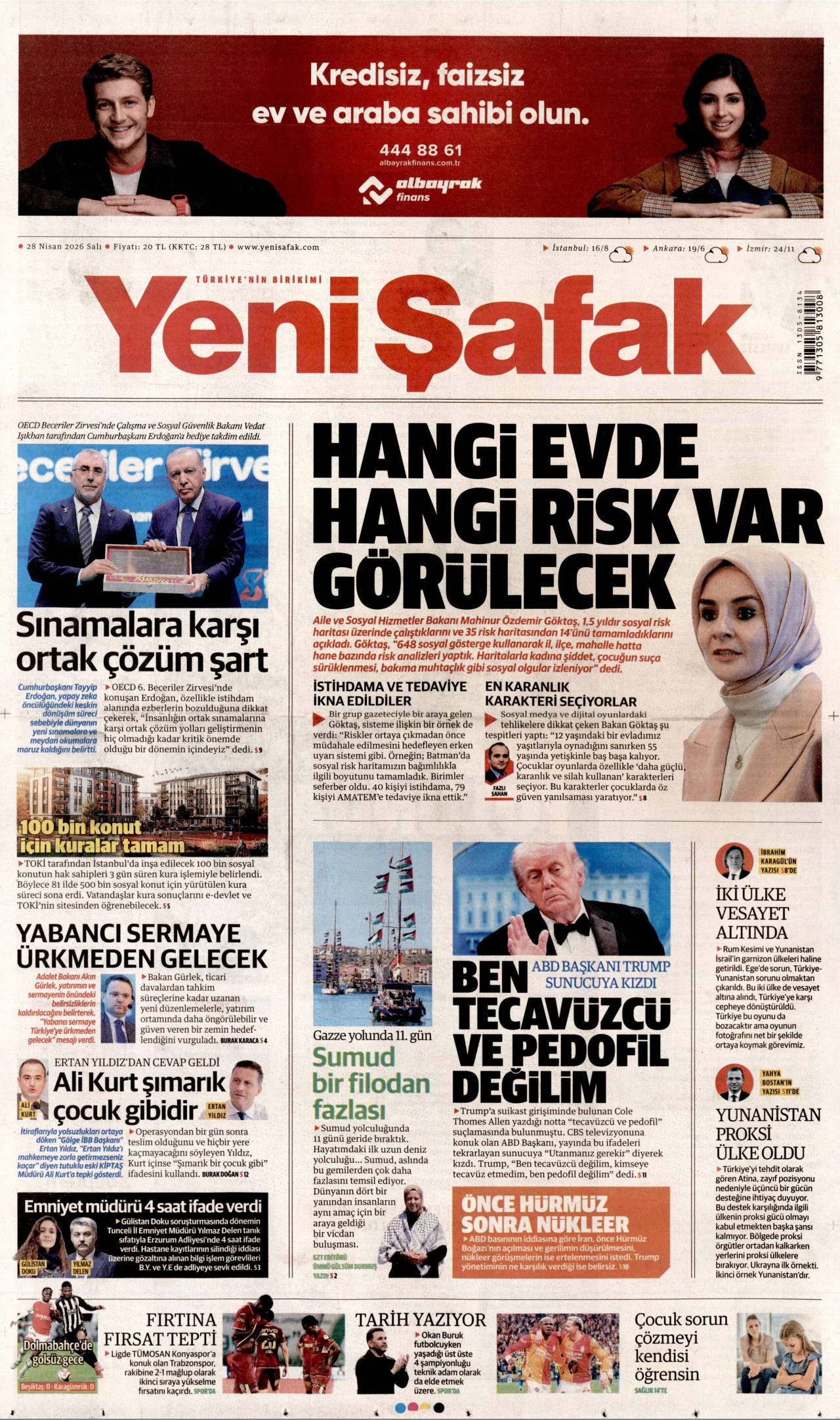 Yeni Şafak Gazetesi Manşeti - 28.04.2026