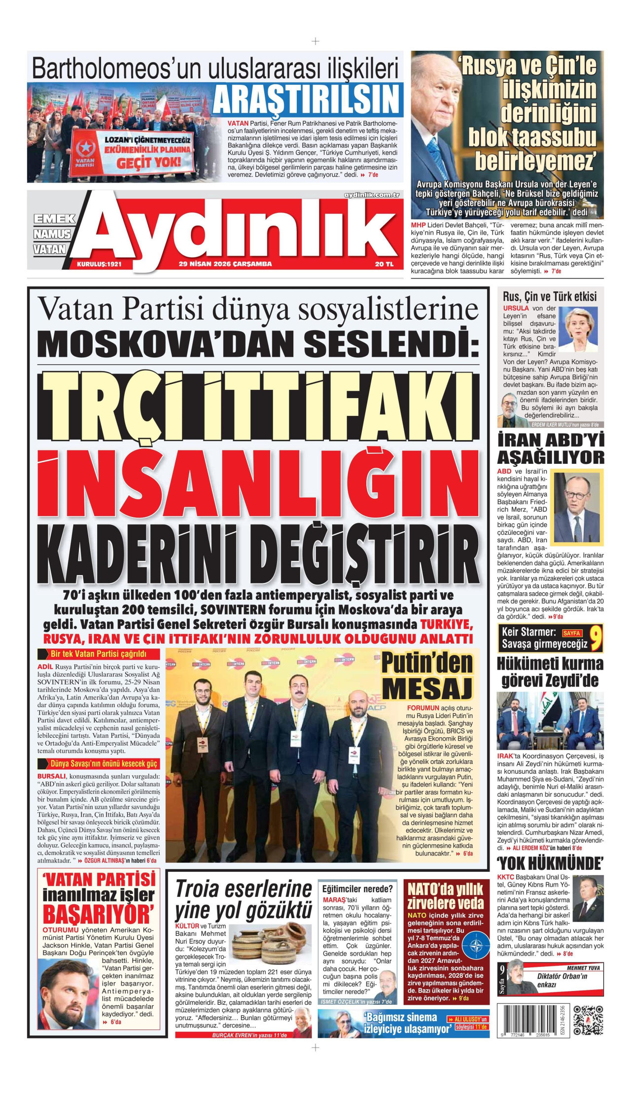Aydınlık Gazetesi Manşet