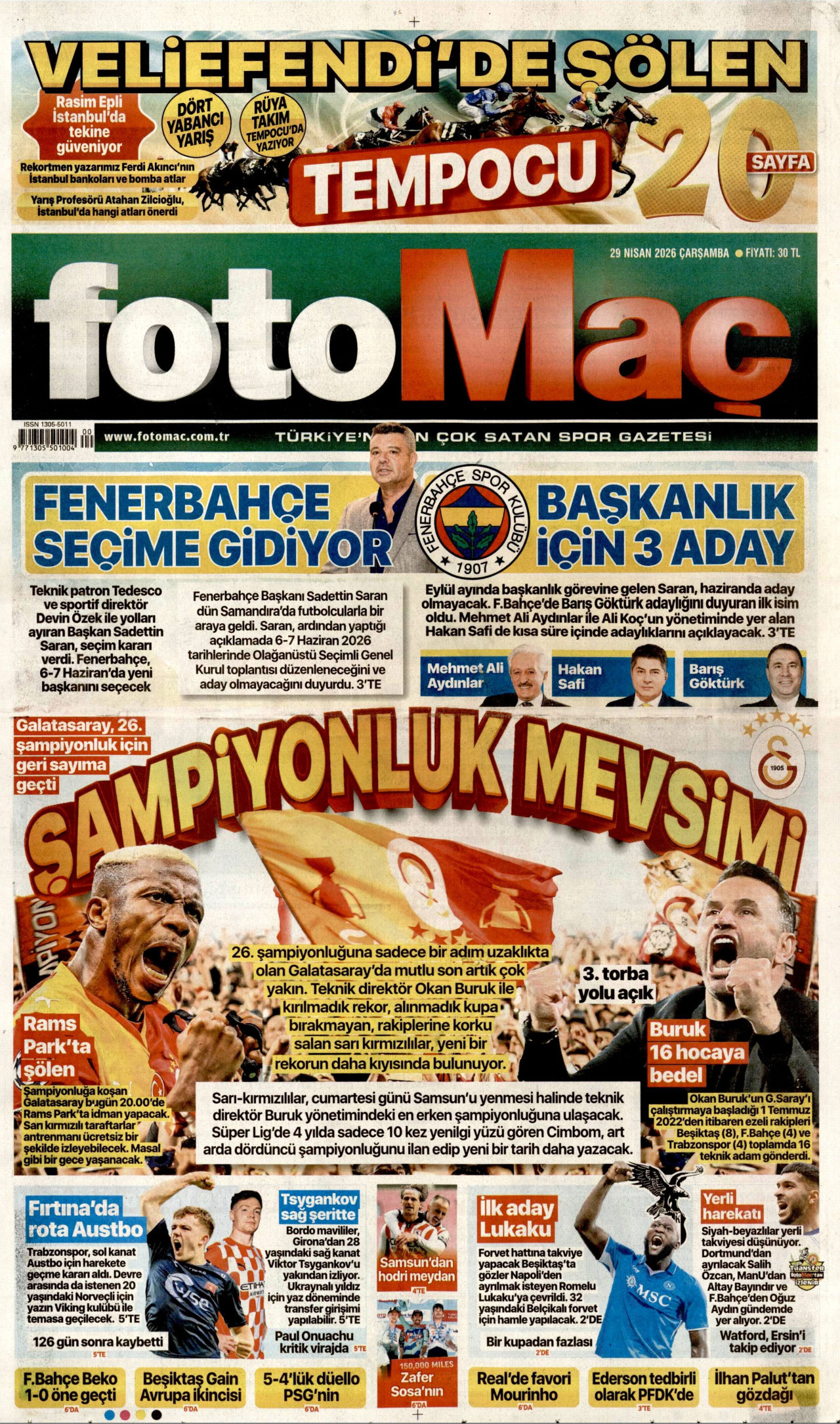 Fotomaç Gazetesi Manşeti - 29.04.2026