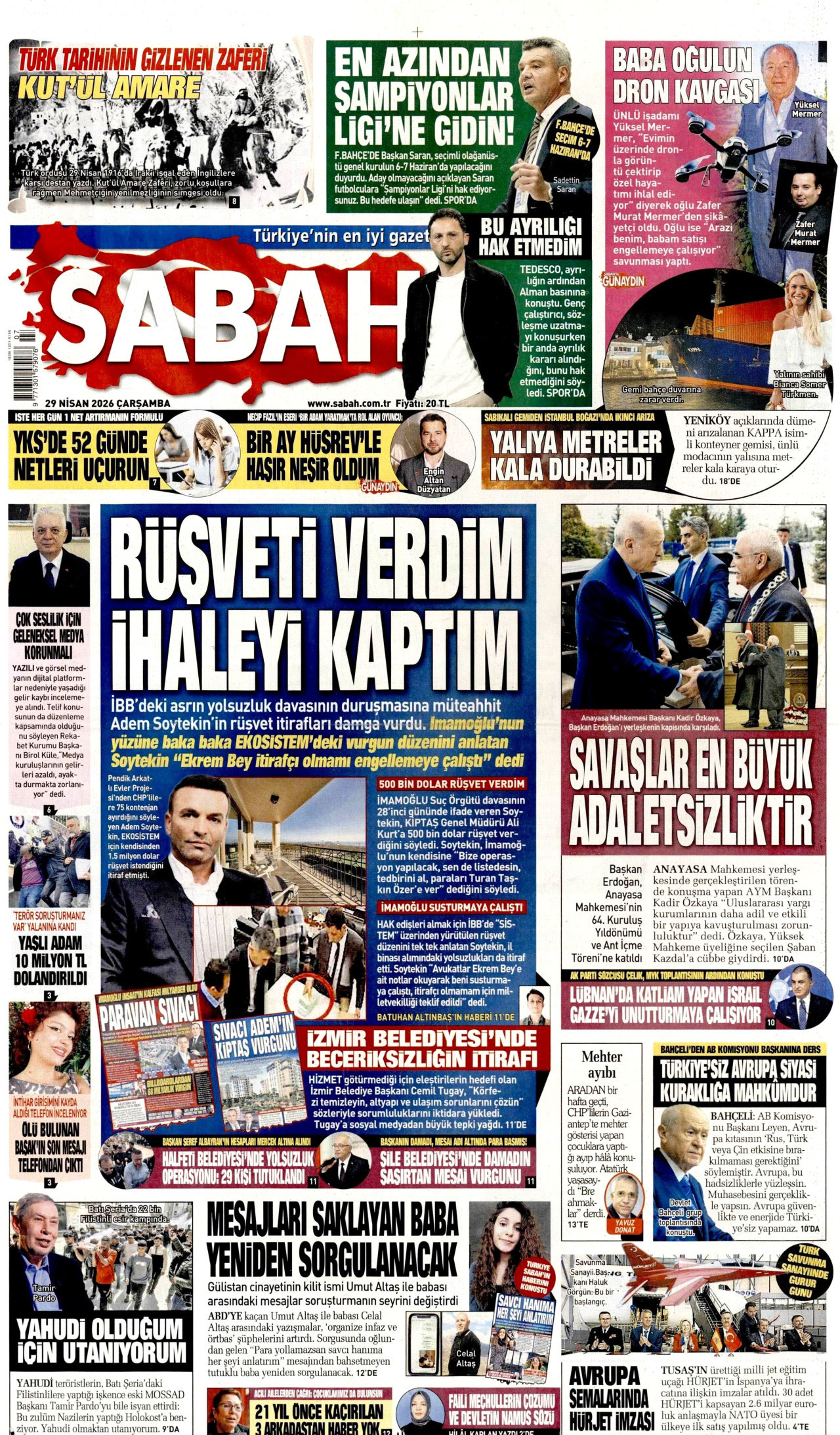Sabah Gazetesi Manşeti - 29.04.2026