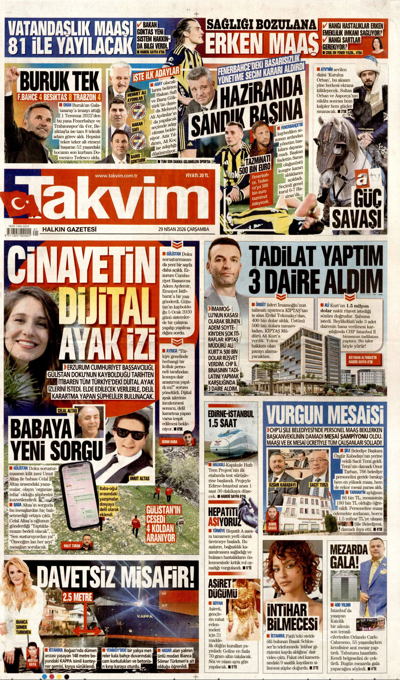Takvim Gazetesi Manşeti - 29.04.2026