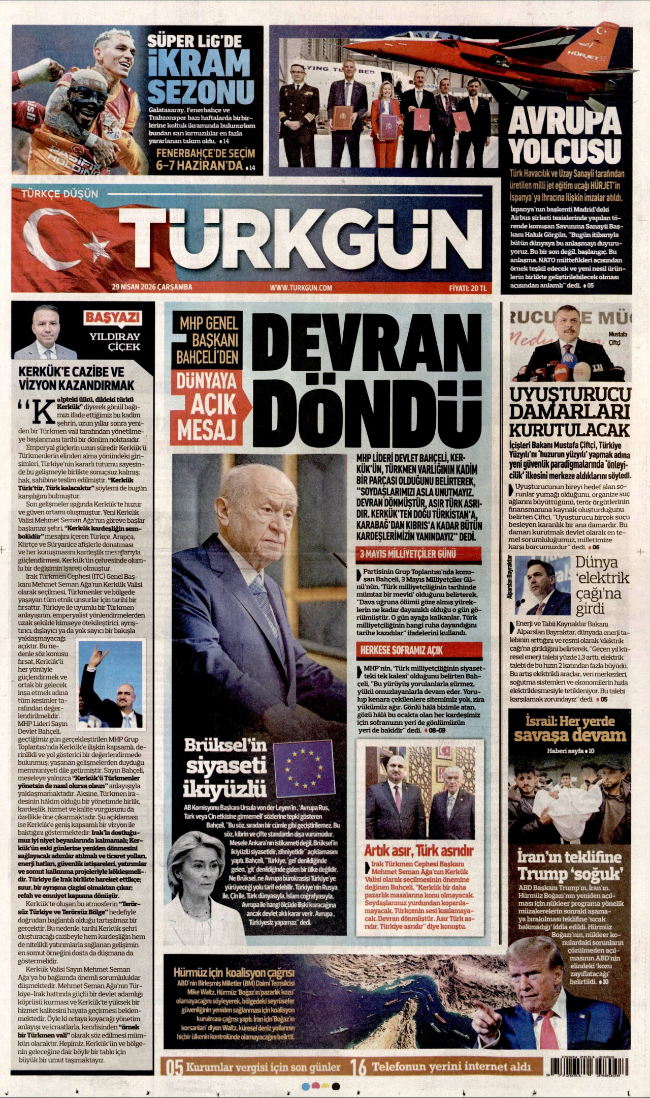 Türkgün Gazetesi Manşeti - 29.04.2026