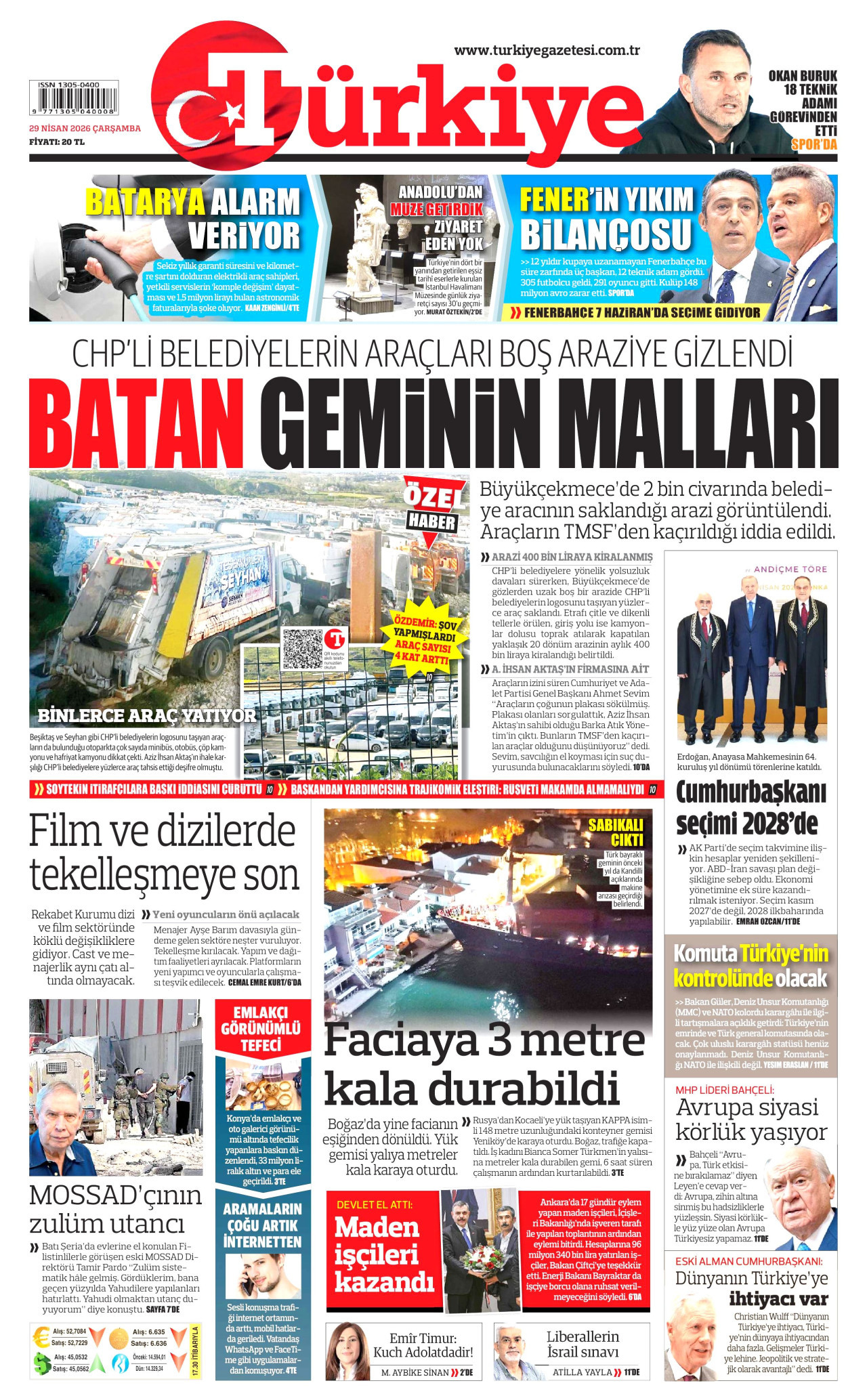 Türkiye Gazetesi Gazetesi Manşeti - 29.04.2026