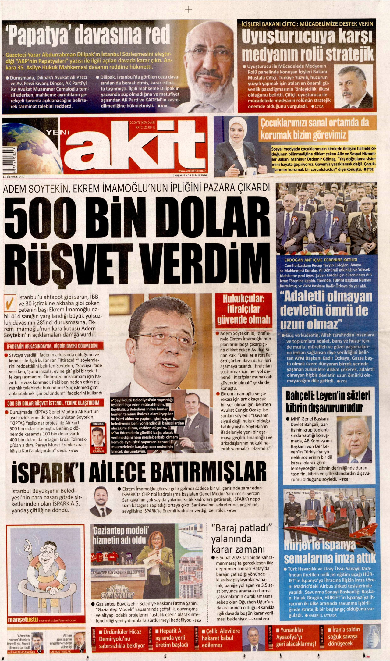 Yeni Akit Gazetesi Manşeti - 29.04.2026