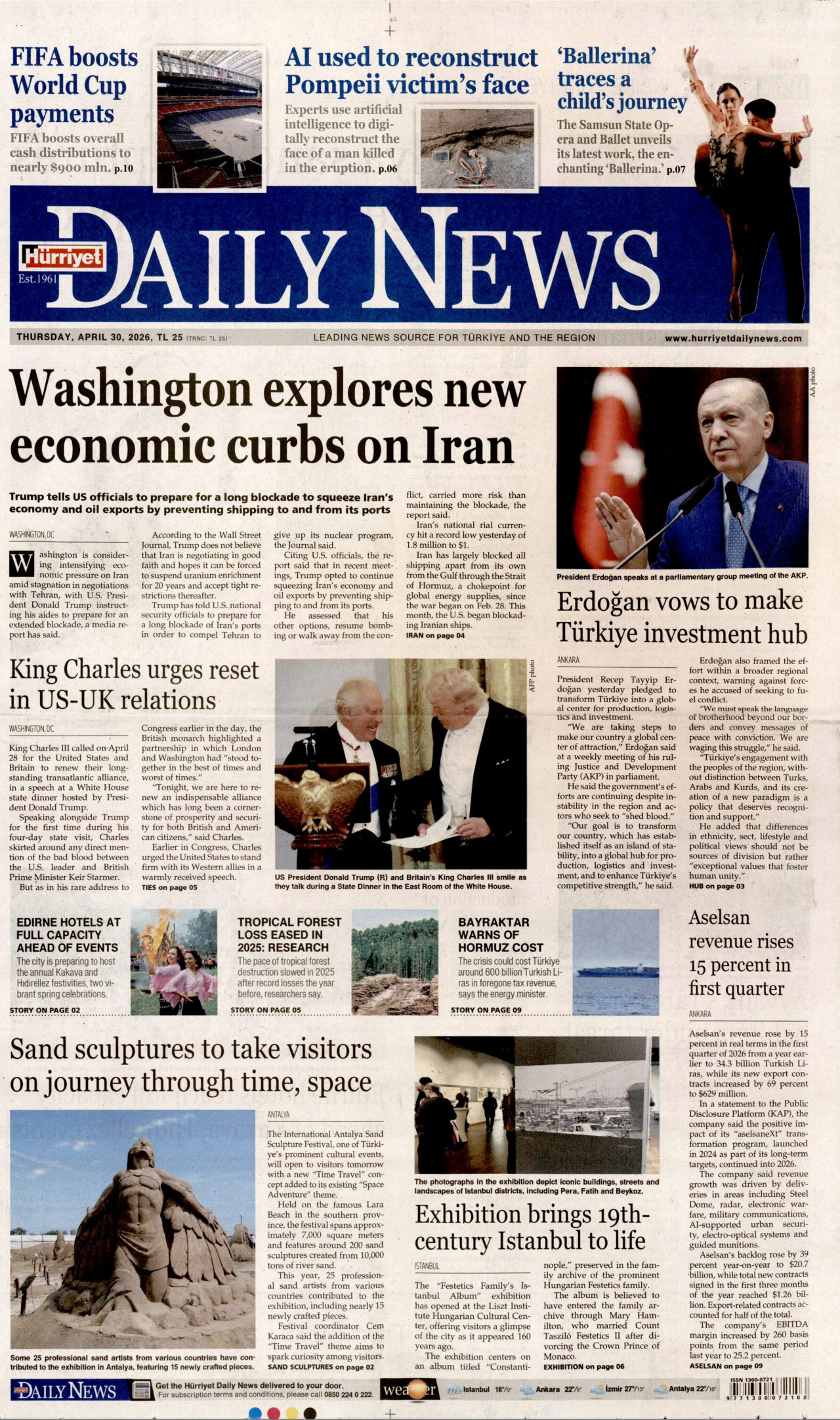 Hürriyet Daily News Gazetesi Manşeti - 30.04.2026