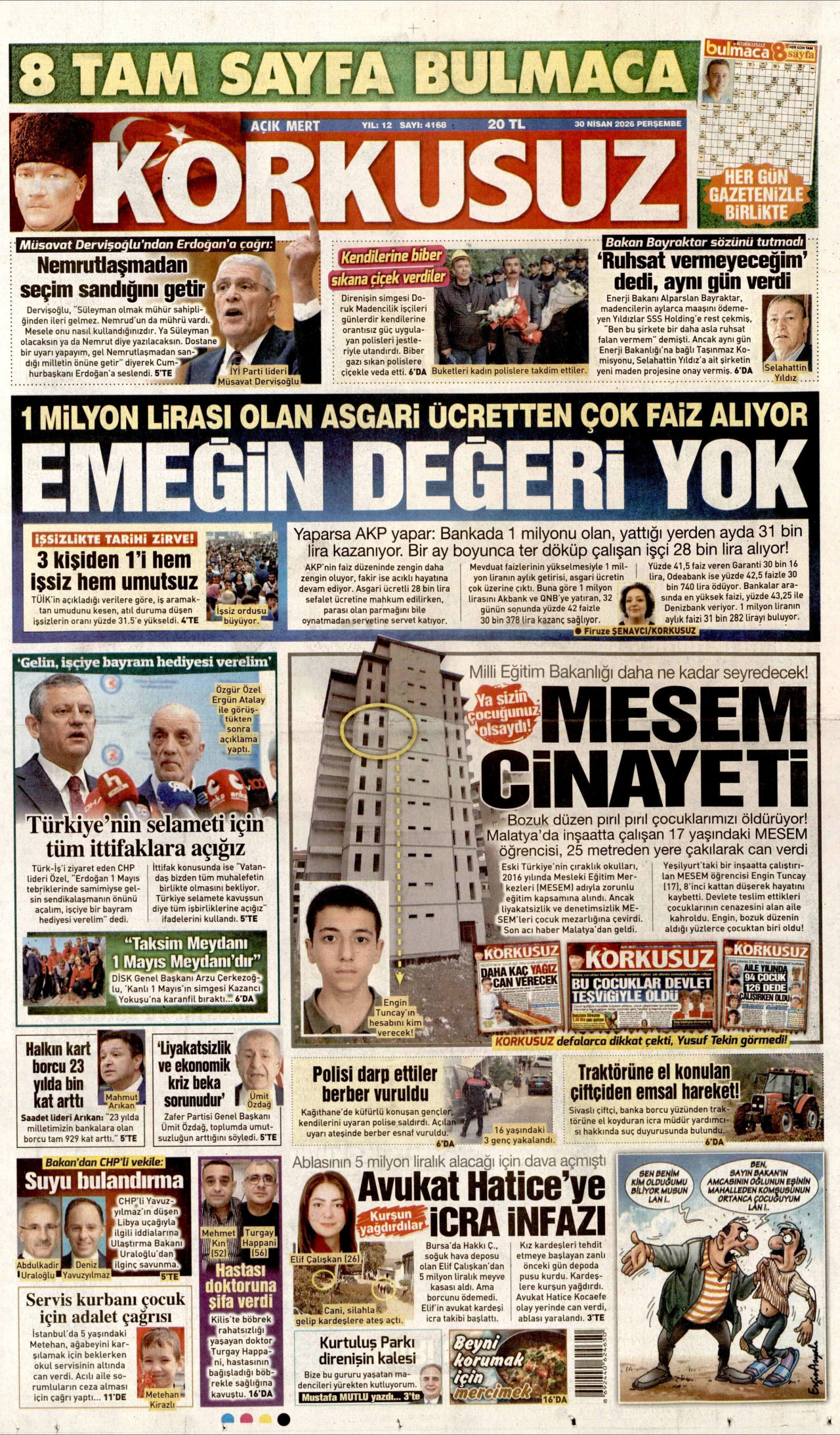Korkusuz Gazetesi Manşeti - 30.04.2026