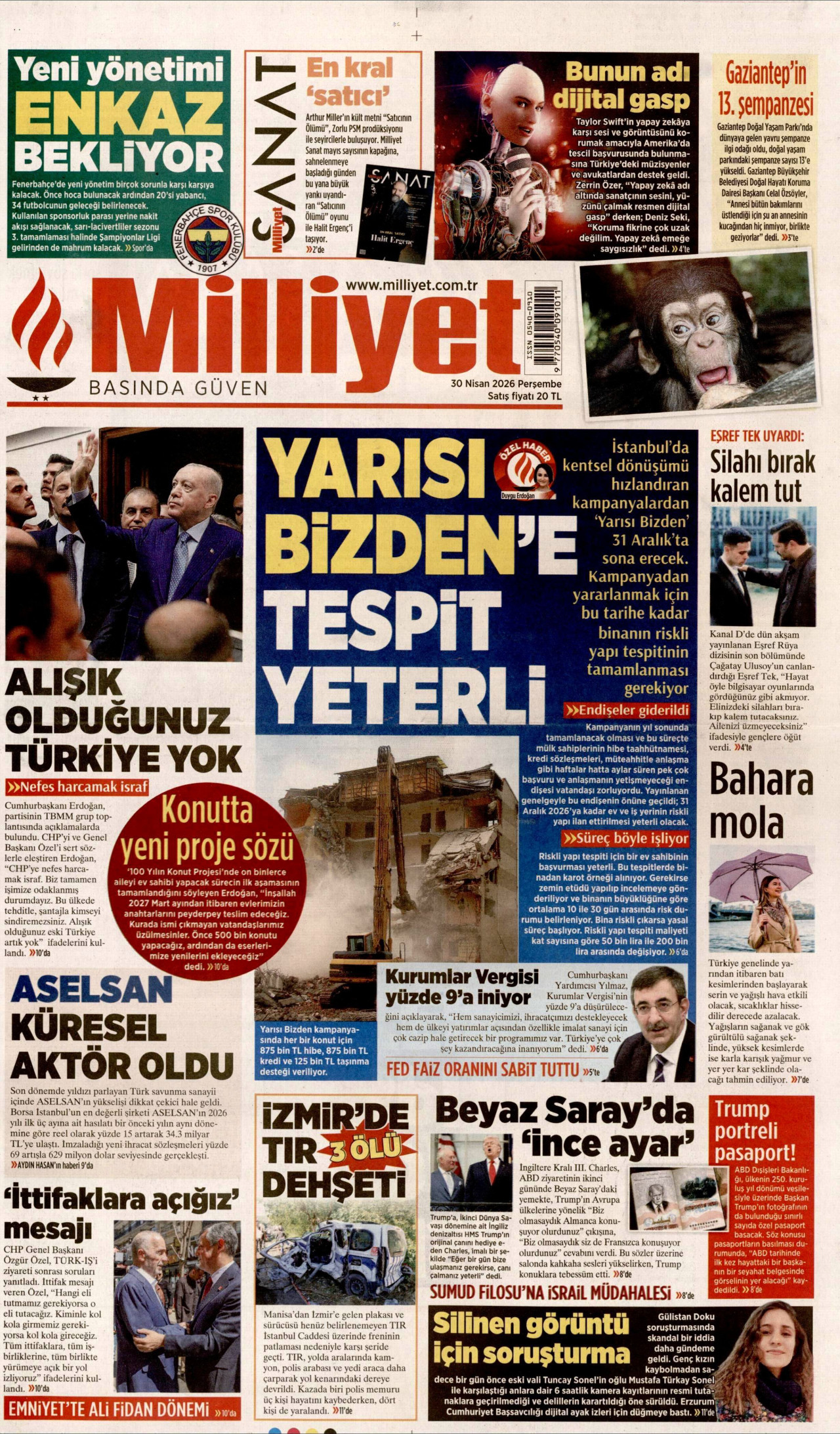 Milliyet Gazetesi Manşeti - 30.04.2026