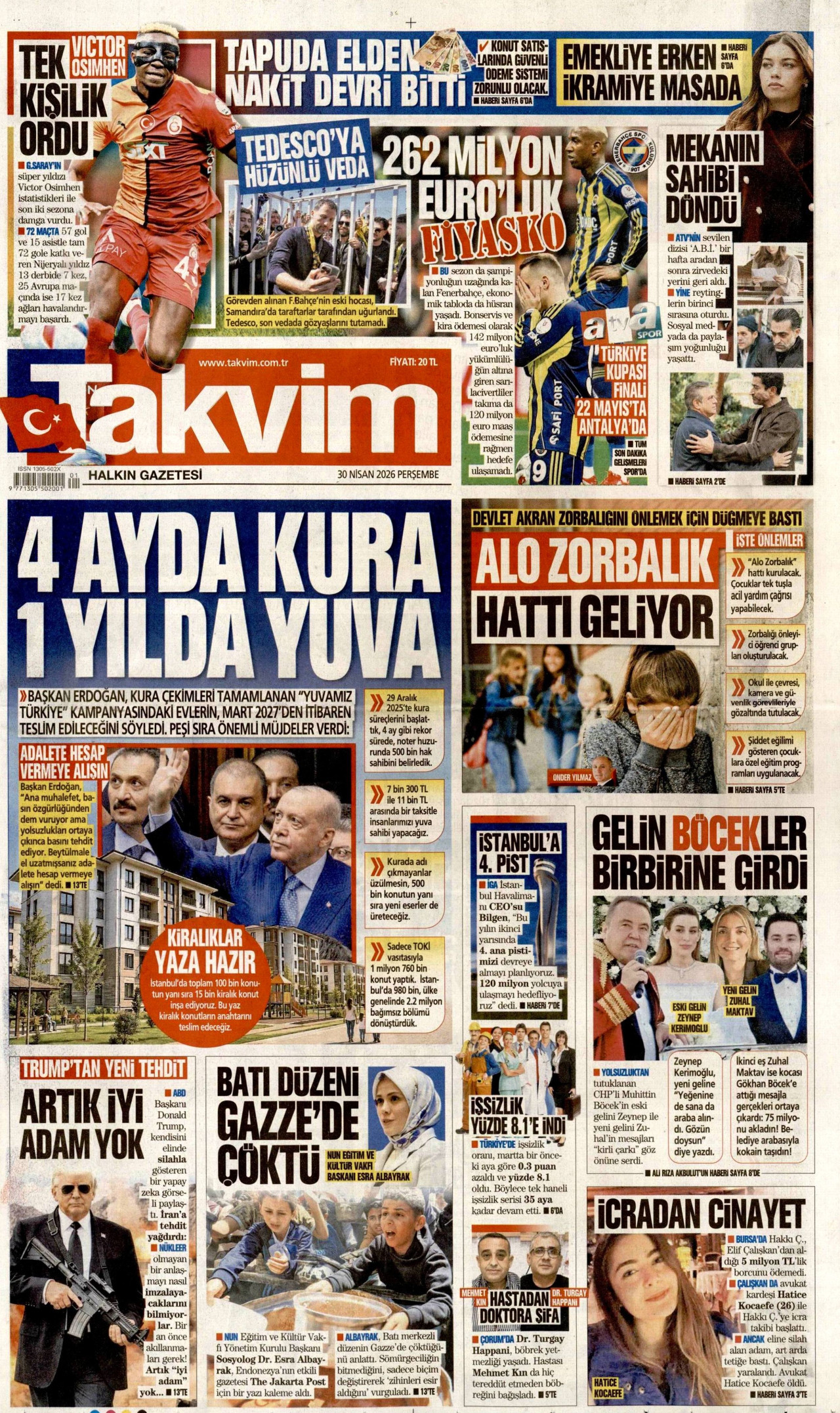 Takvim Gazetesi Manşeti - 30.04.2026