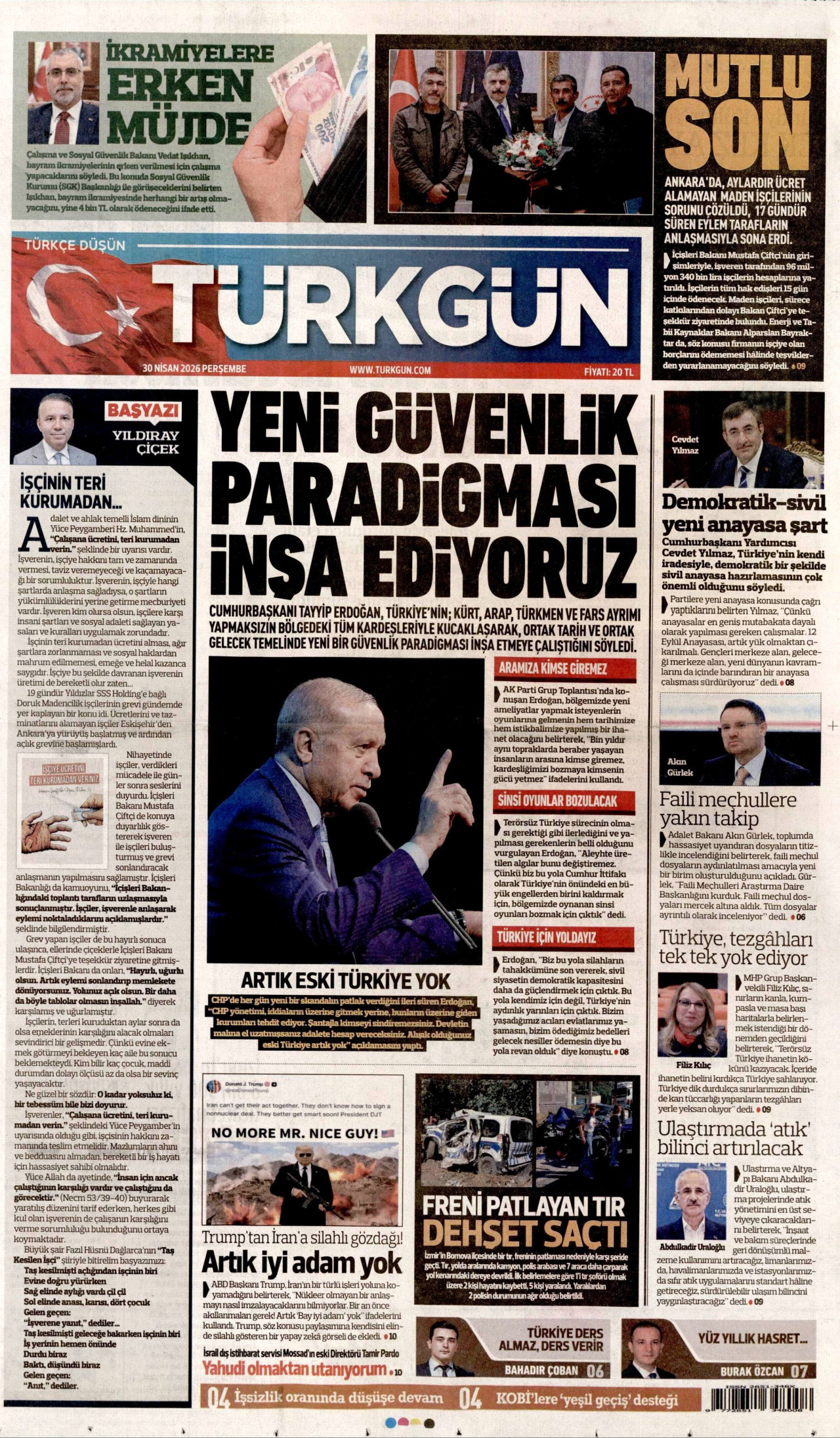 Türkgün Gazetesi Manşeti - 30.04.2026