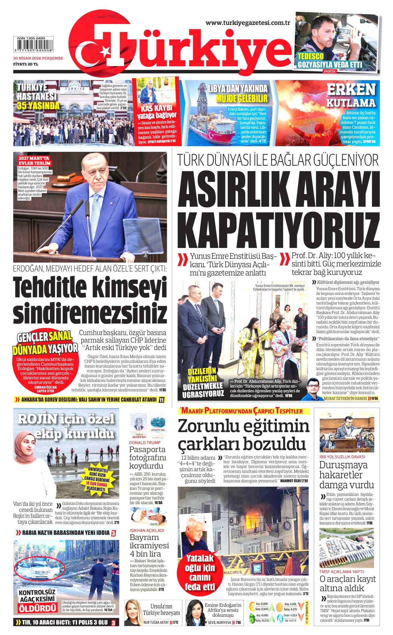 Türkiye Gazetesi Gazetesi Manşeti - 30.04.2026