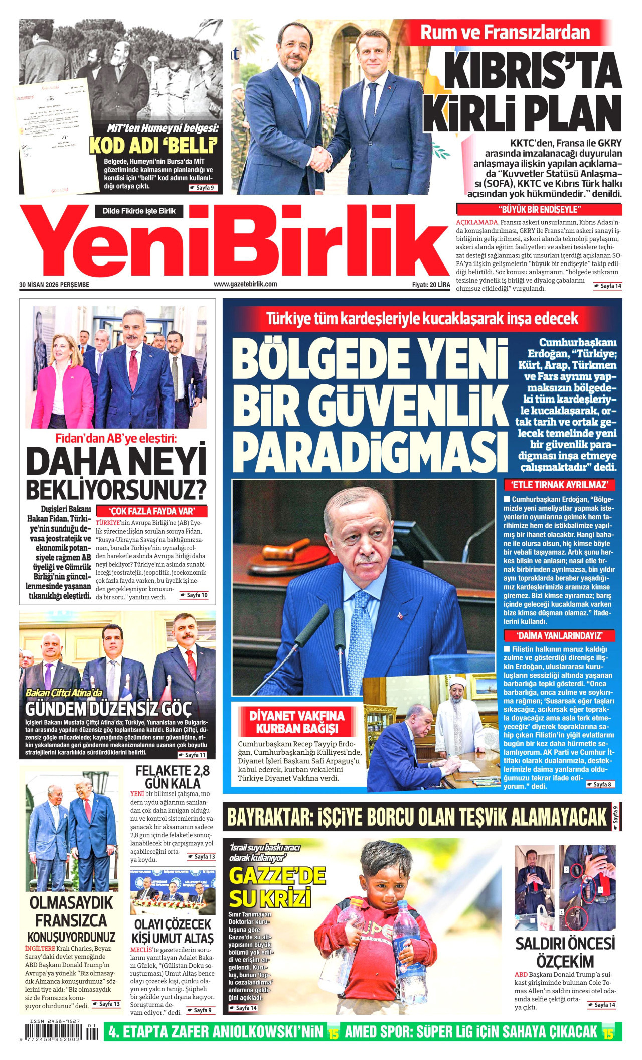 YeniBirlik Gazetesi Manşeti - 30.04.2026