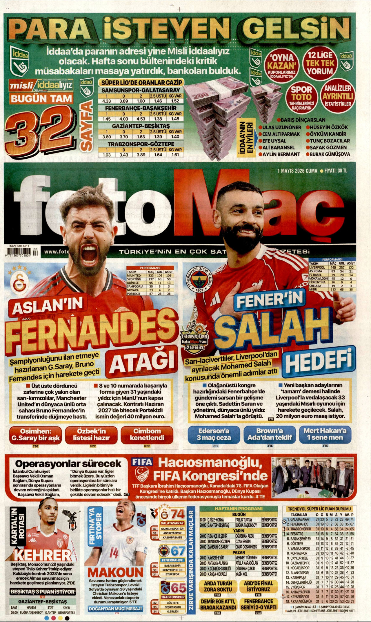 Fotomaç Gazetesi Manşeti - 01.05.2026