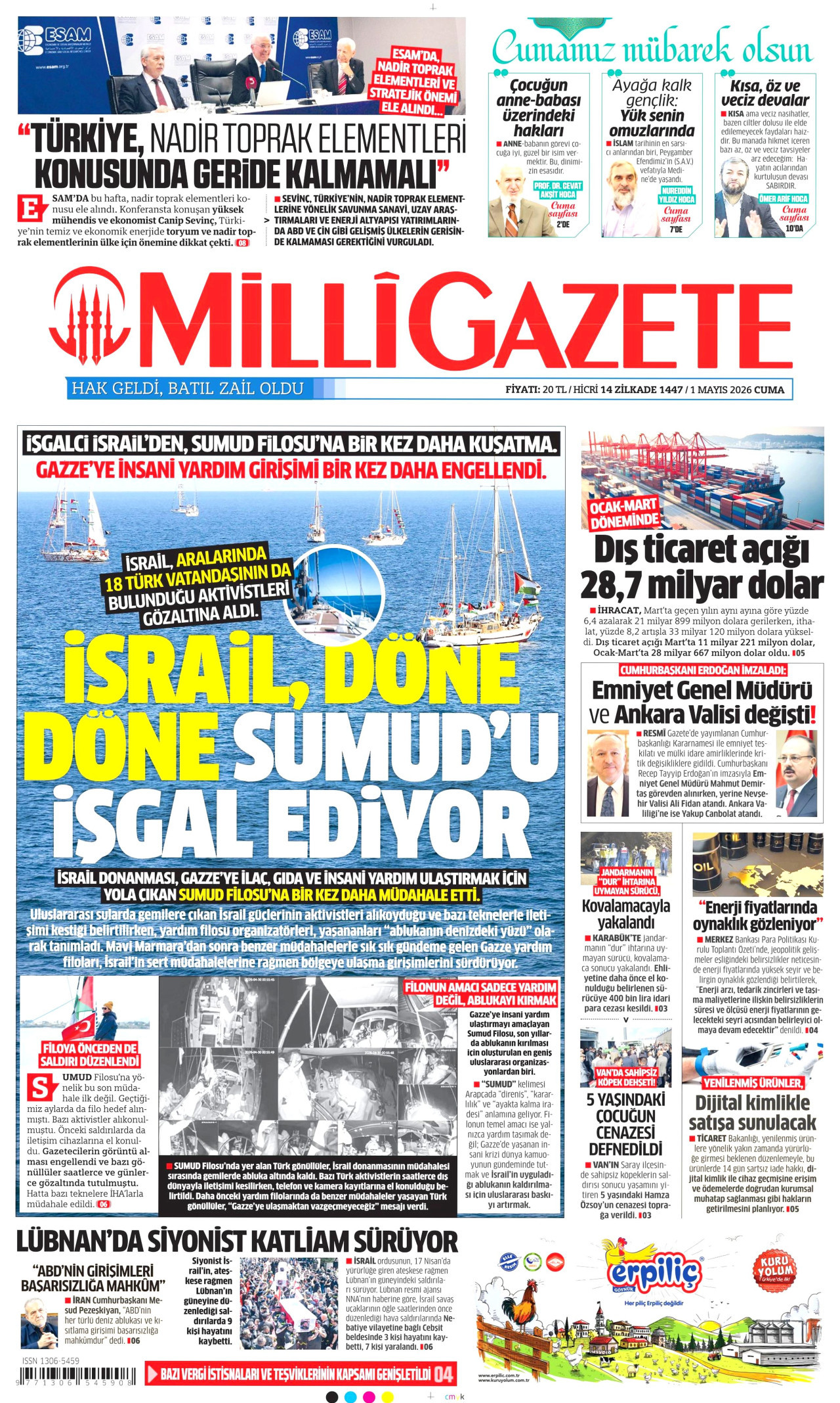 Milli Gazete Gazetesi Manşeti - 01.05.2026