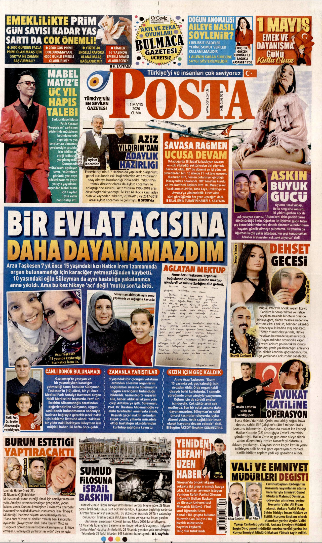 Posta Gazetesi Manşeti - 01.05.2026