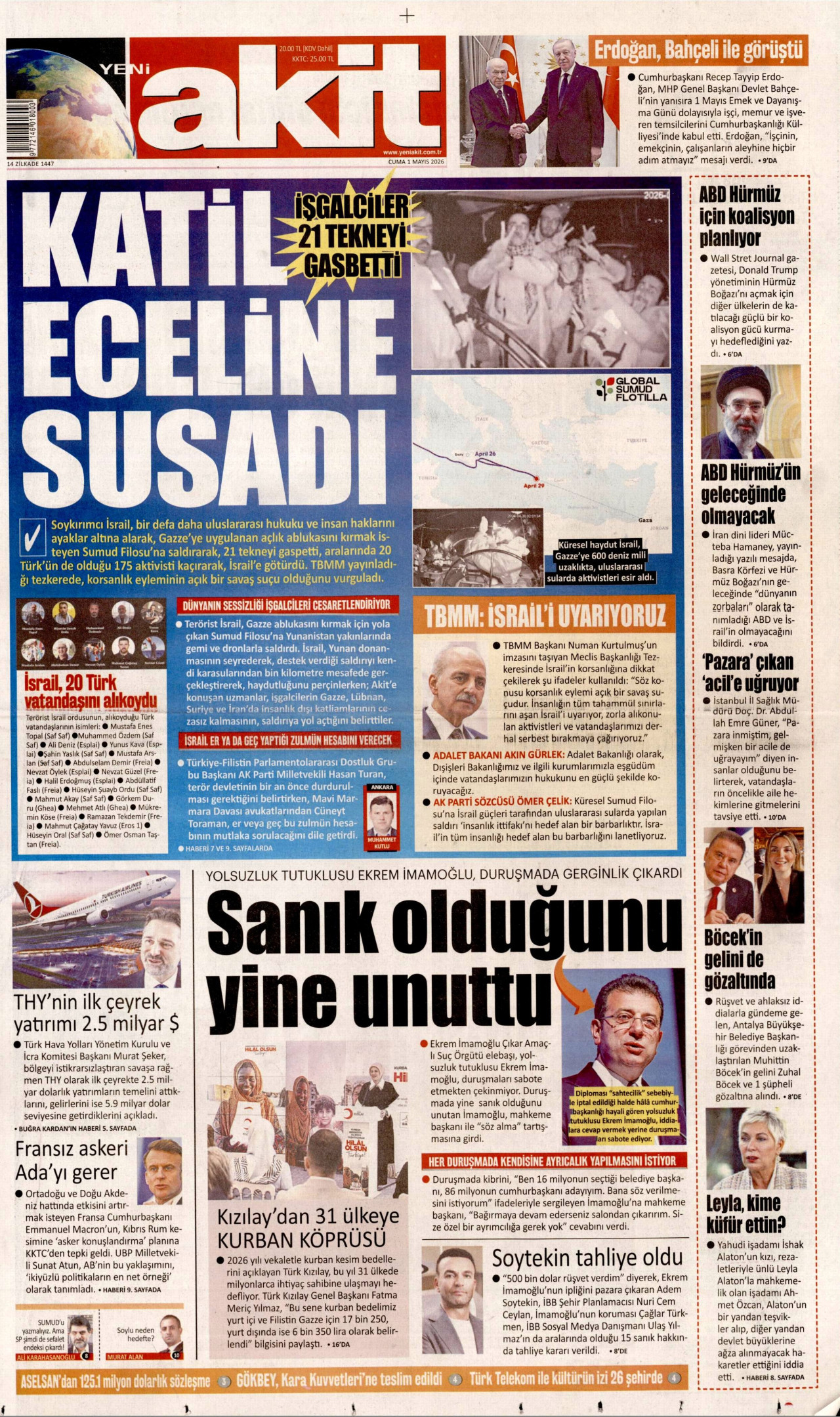 Yeni Akit Gazetesi Manşeti - 01.05.2026