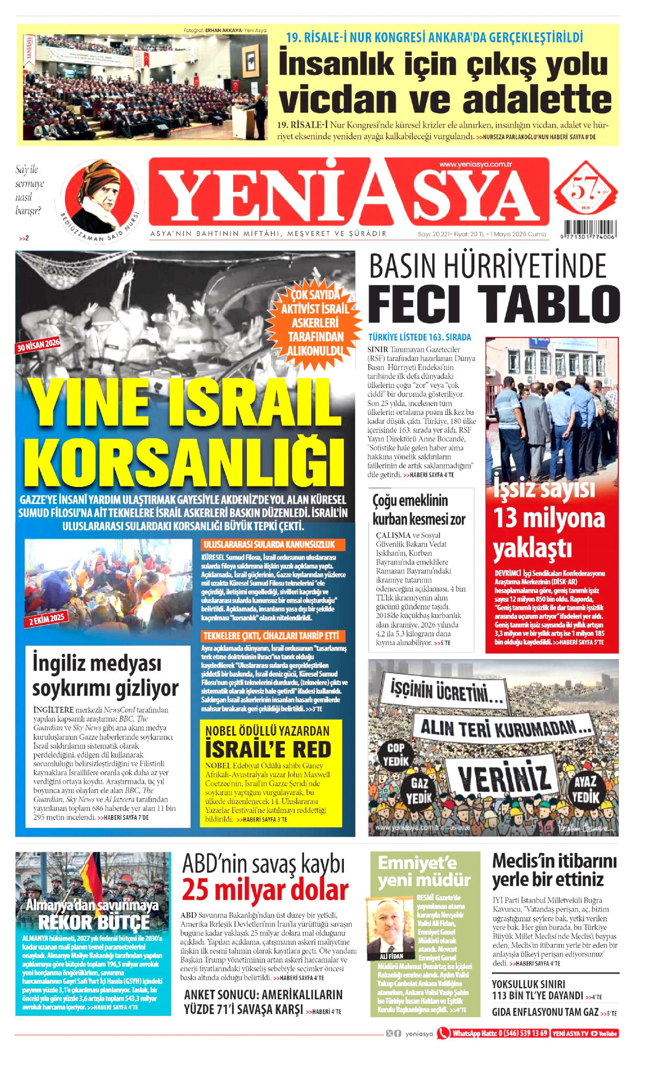 Yeni Asya Gazetesi Manşeti - 01.05.2026