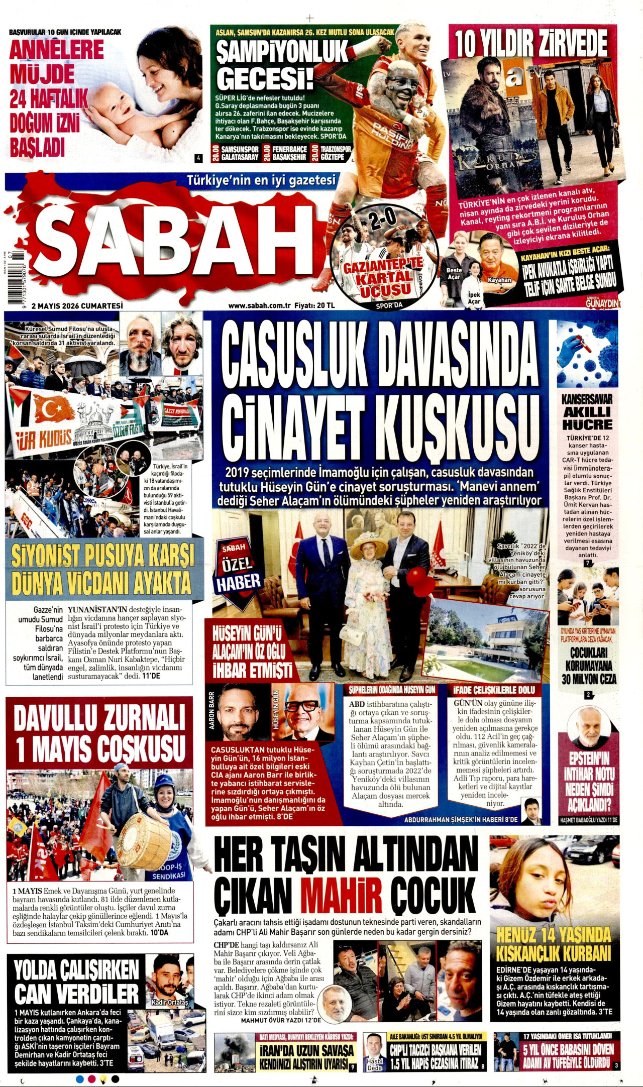 Sabah Gazetesi Manşeti - 02.05.2026