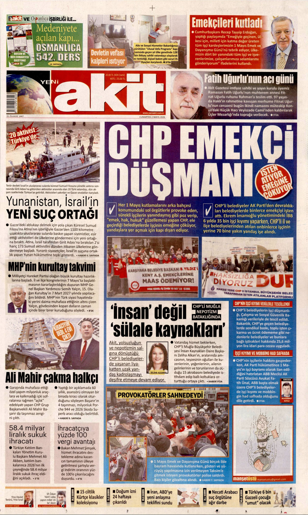 Yeni Akit Gazetesi Manşeti - 02.05.2026