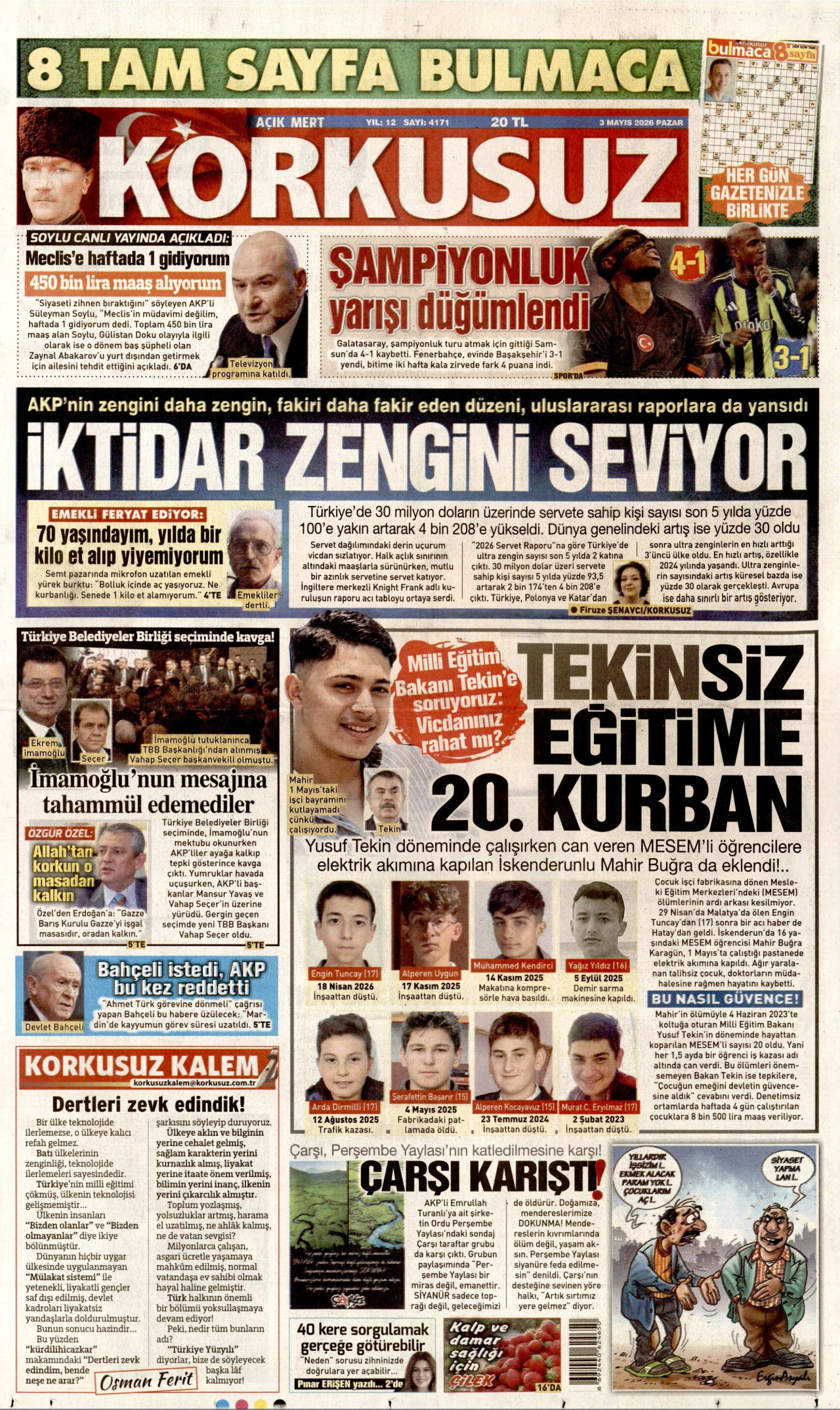 Korkusuz Gazetesi Manşeti - 03.05.2026