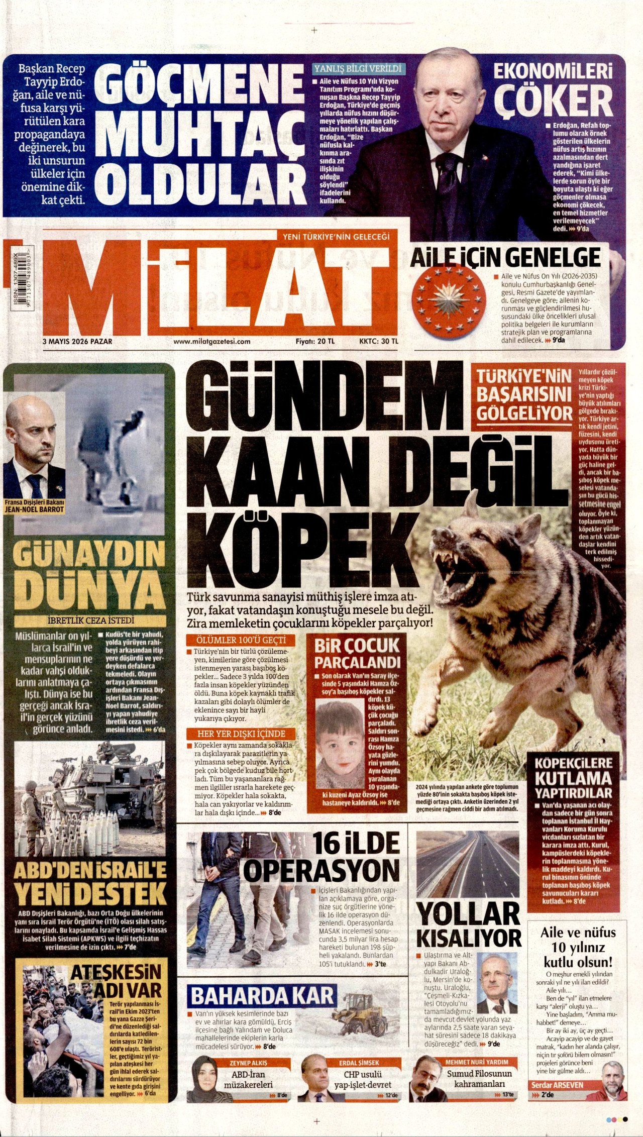 Milat Gazetesi Manşeti - 03.05.2026