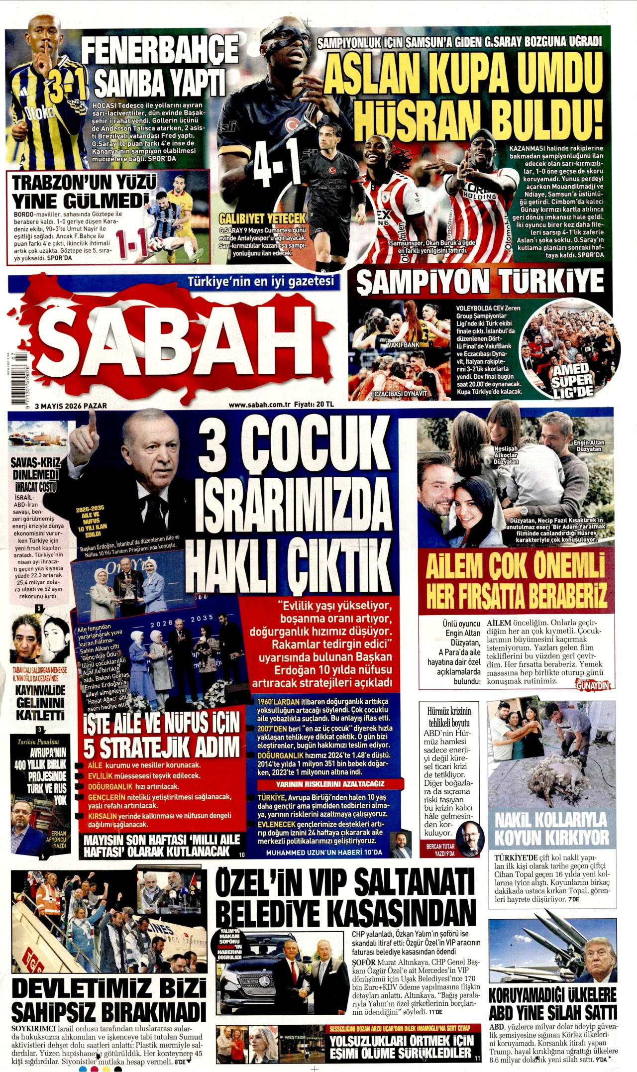 Sabah Gazetesi Manşeti - 03.05.2026