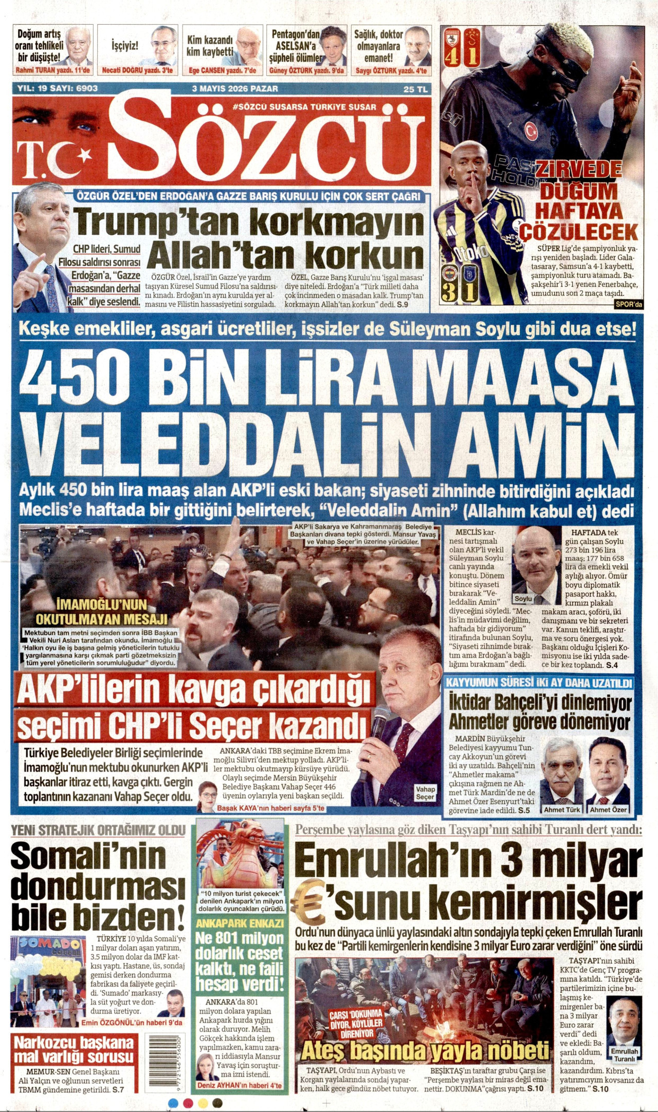Sözcü Gazetesi Manşeti - 03.05.2026